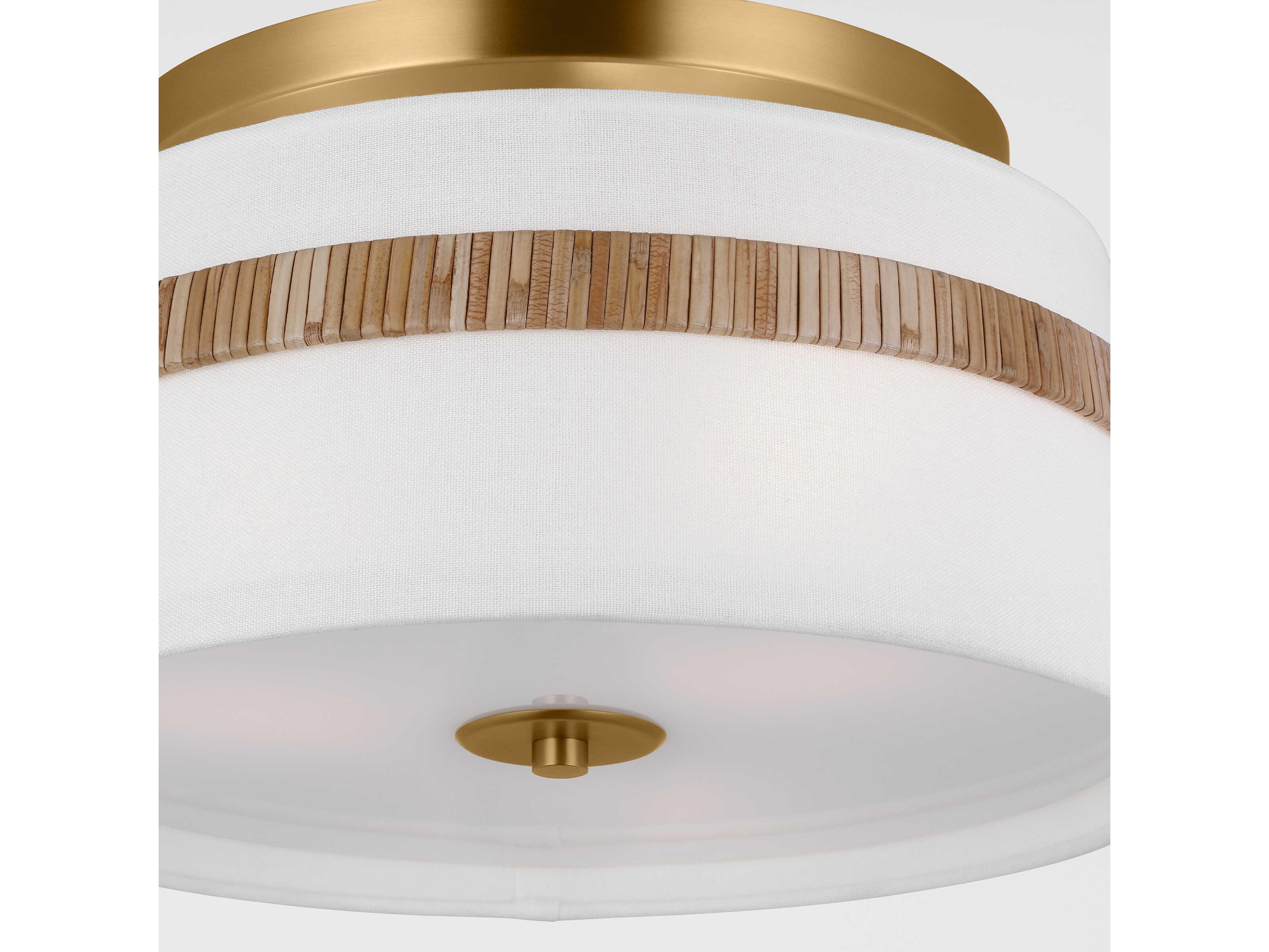 Visual Comfort Studio Cordtlandt 3-Light Rattan Brown Drum Semi Flush Mount