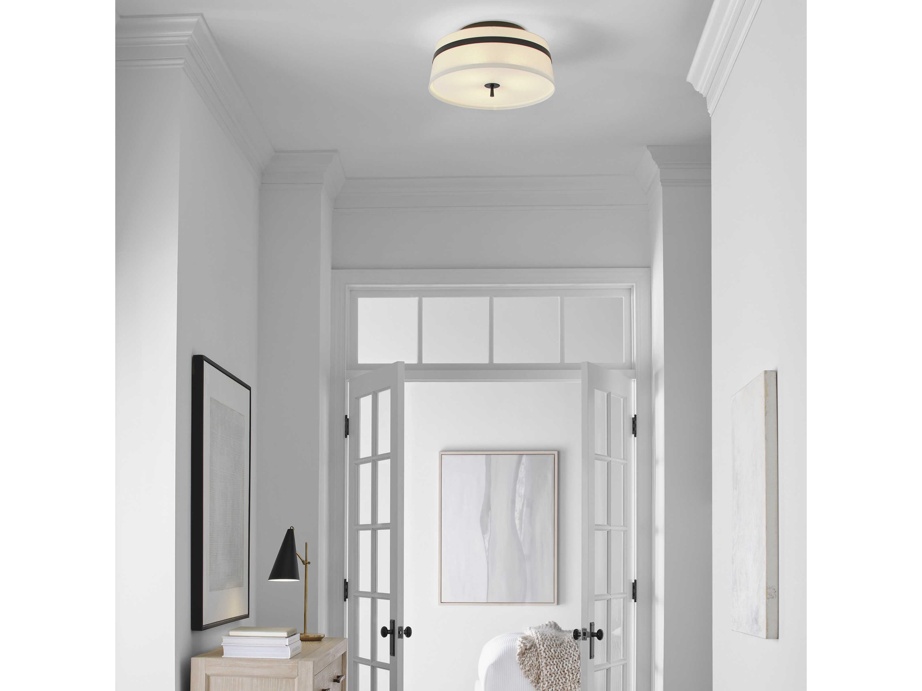 Visual Comfort Studio Cordtlandt 3-Light Aged Iron Black Drum Flush Mount