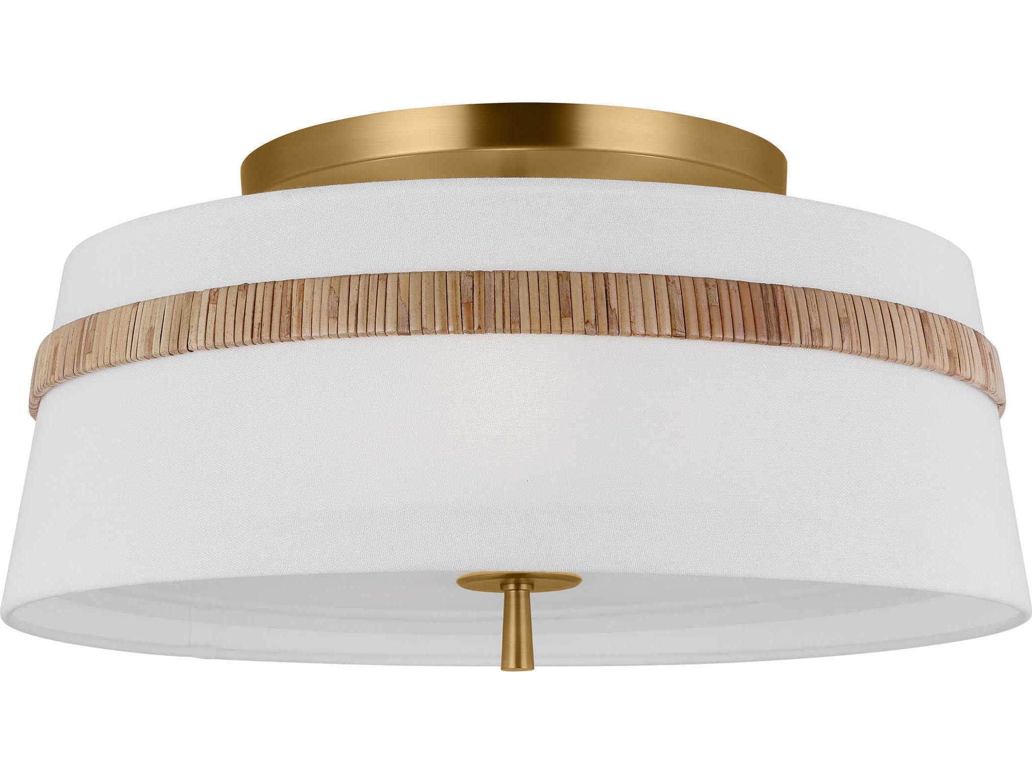 Visual Comfort Studio Cordtlandt 3-Light Rattan Brown Drum Semi Flush Mount