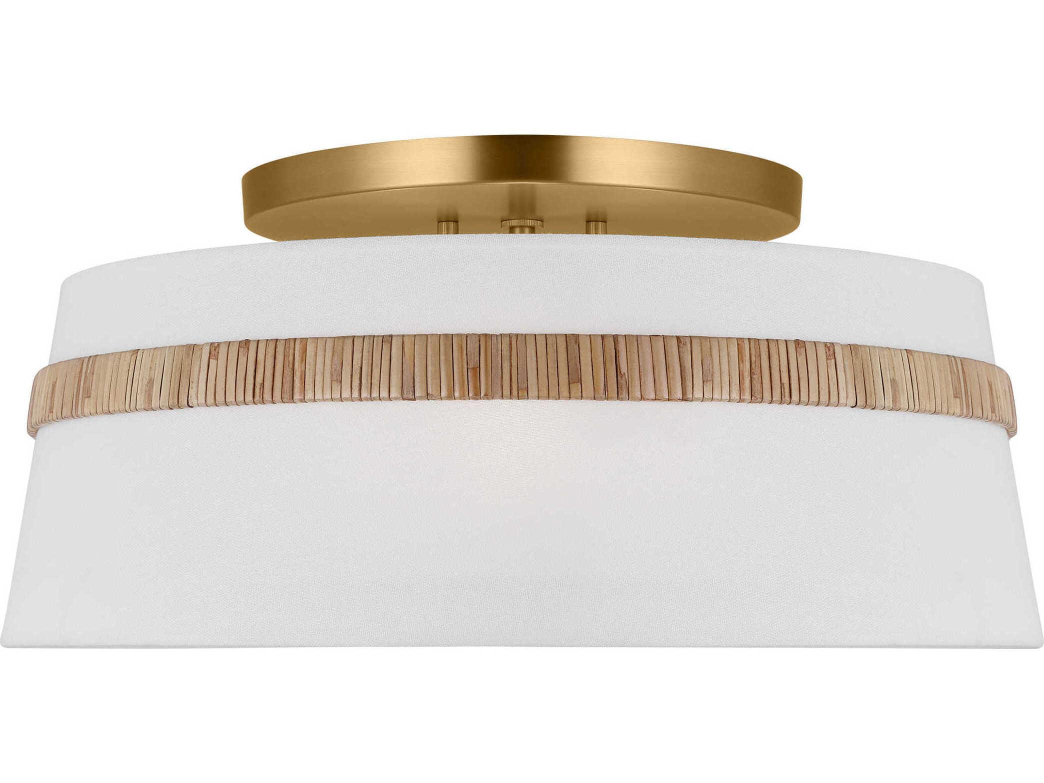 Visual Comfort Studio Cordtlandt 3-Light Rattan Brown Drum Semi Flush Mount