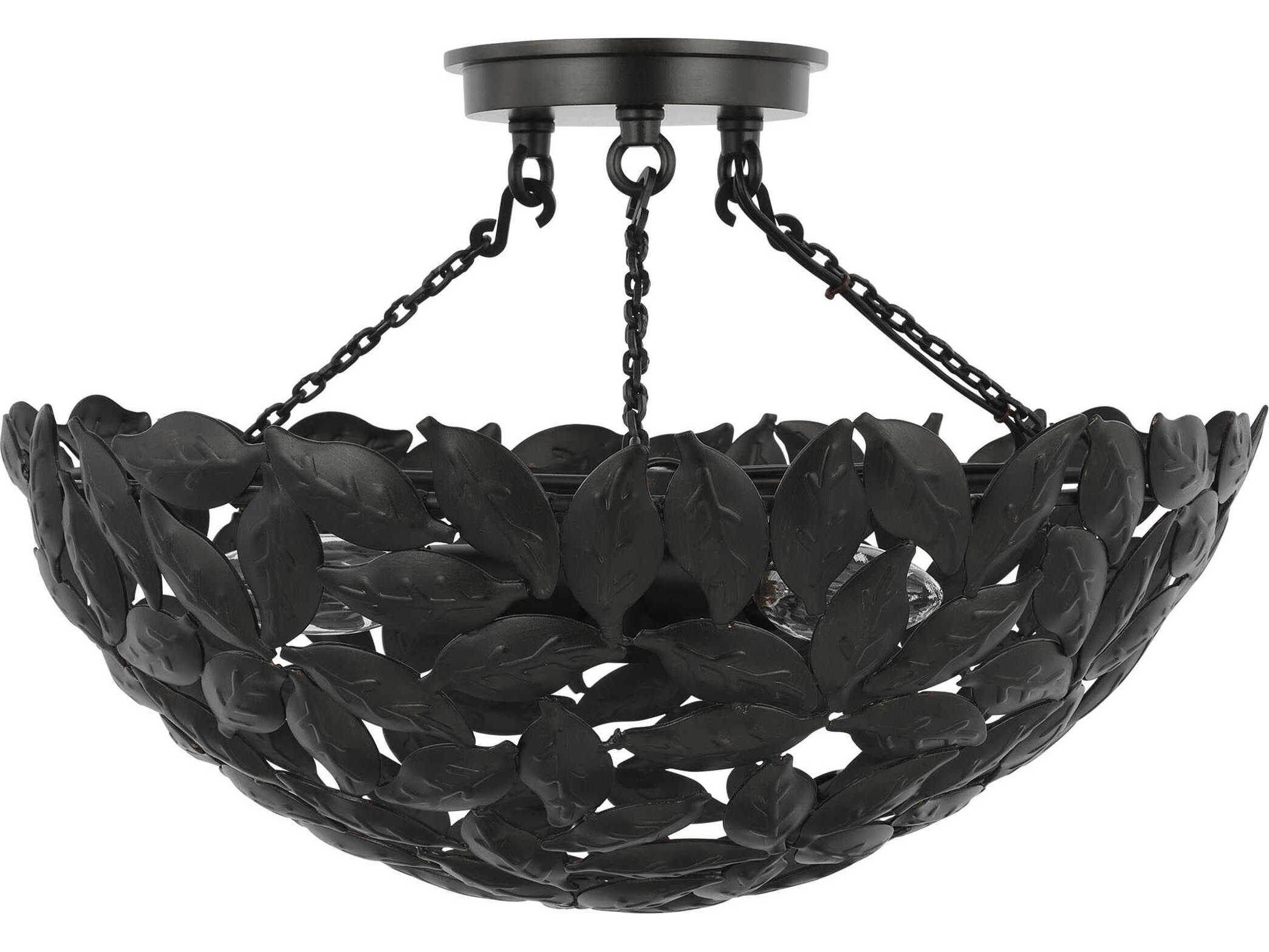 Visual Comfort Studio Kelan 3-Light Aged Iron Black Bowl Semi Flush Mount