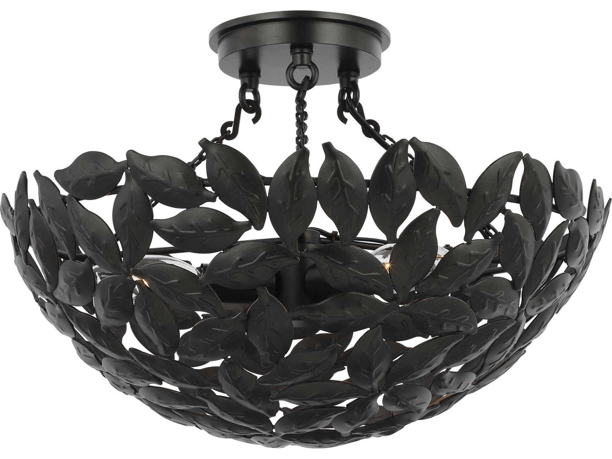 Visual Comfort Studio Kelan 3-Light Aged Iron Black Bowl Semi Flush Mount