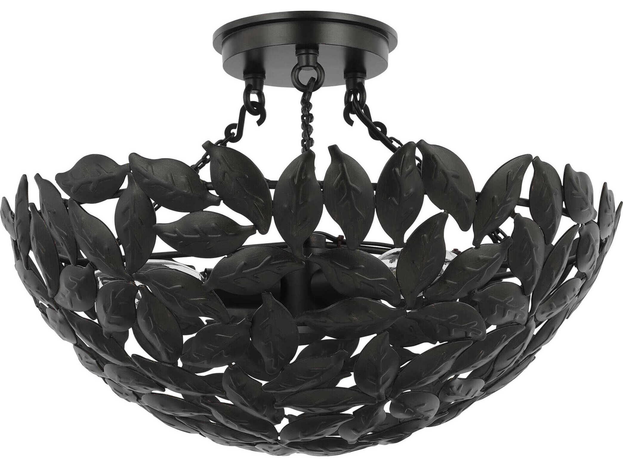 Visual Comfort Studio Kelan 3-Light Aged Iron Black Bowl Semi Flush Mount