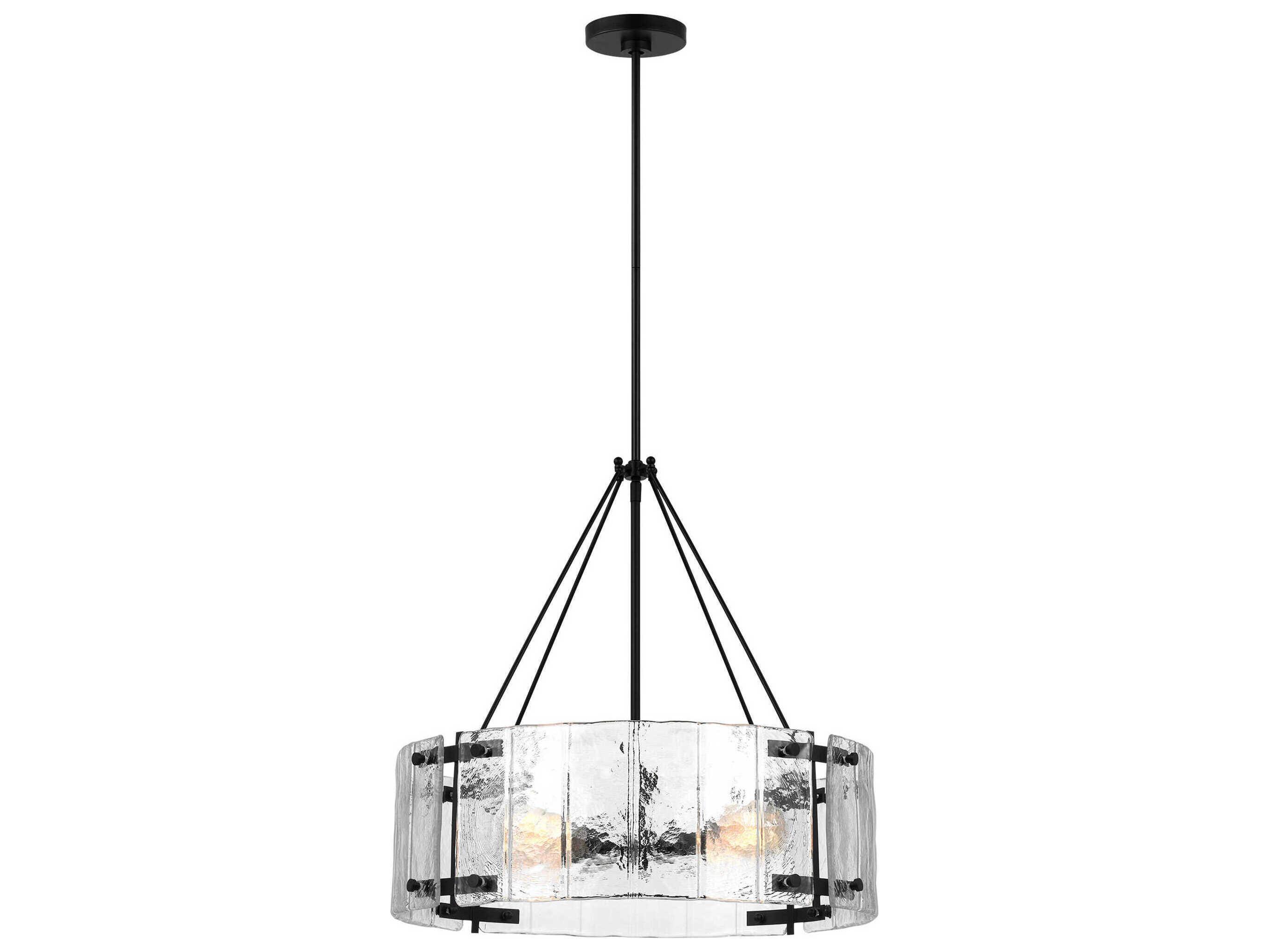 Visual Comfort Studio Calvert 4-Light Aged Iron Black Drum Chandelier