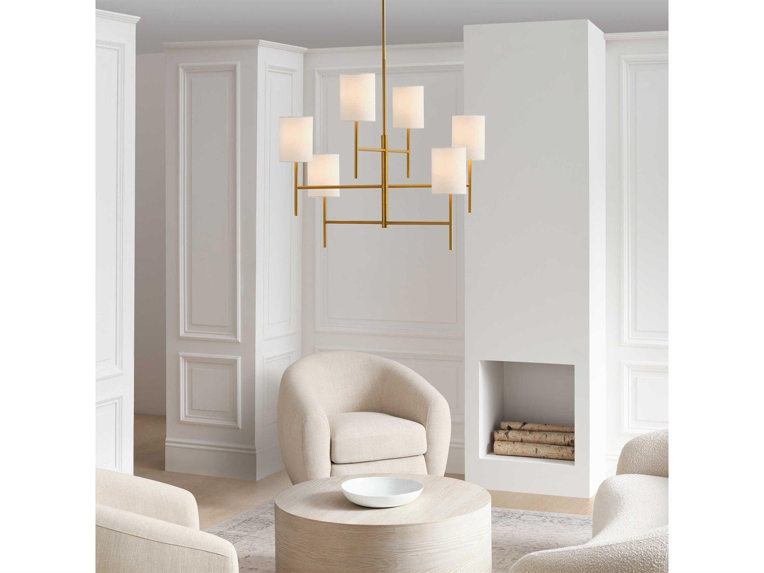 Visual Comfort Studio Key 6-Light Burnished Brass Candelabra Cylinder Chandelier