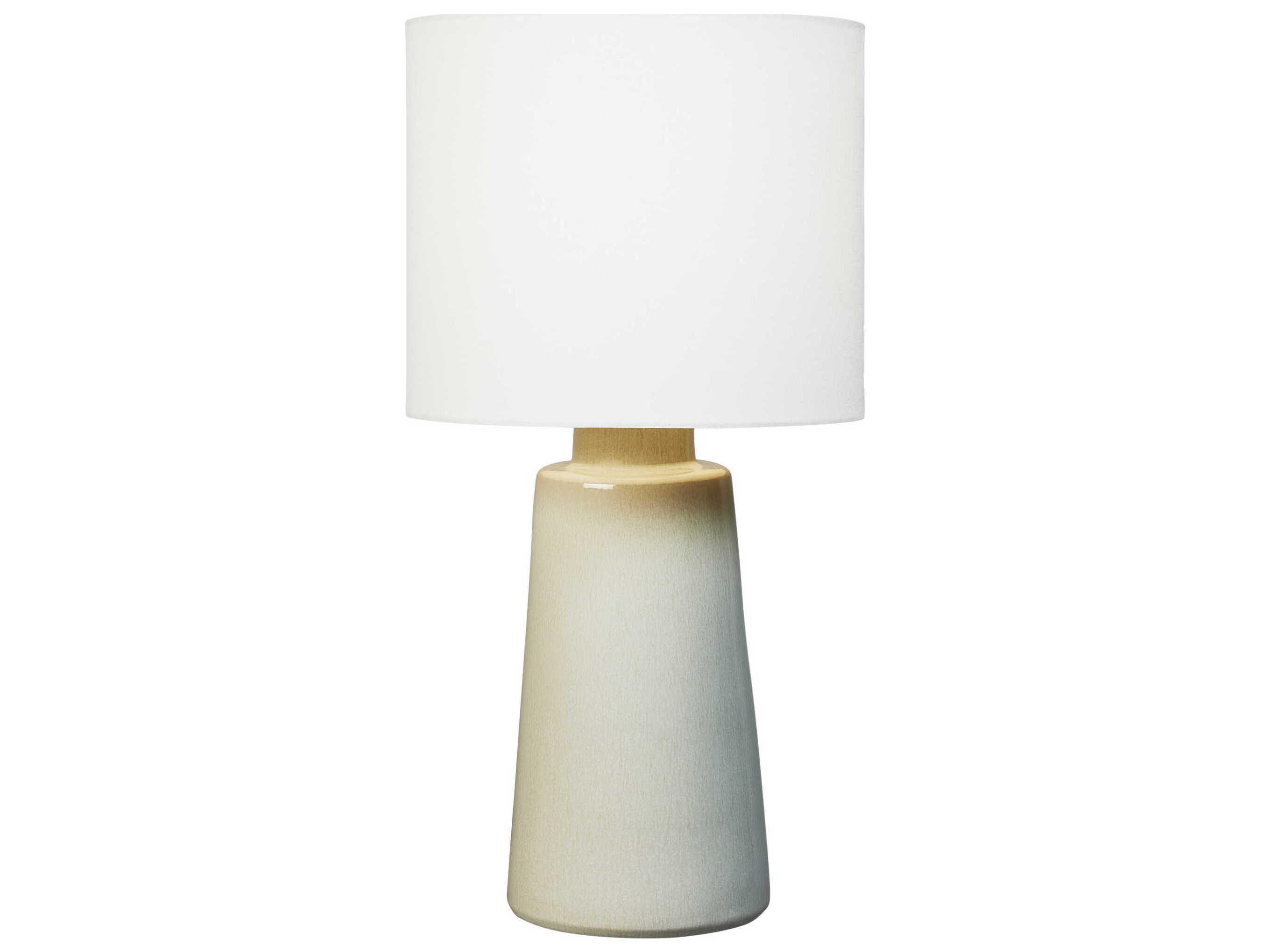 Visual Comfort Studio Vessel Shellish Grey White Linen Fabric Buffet Lamp