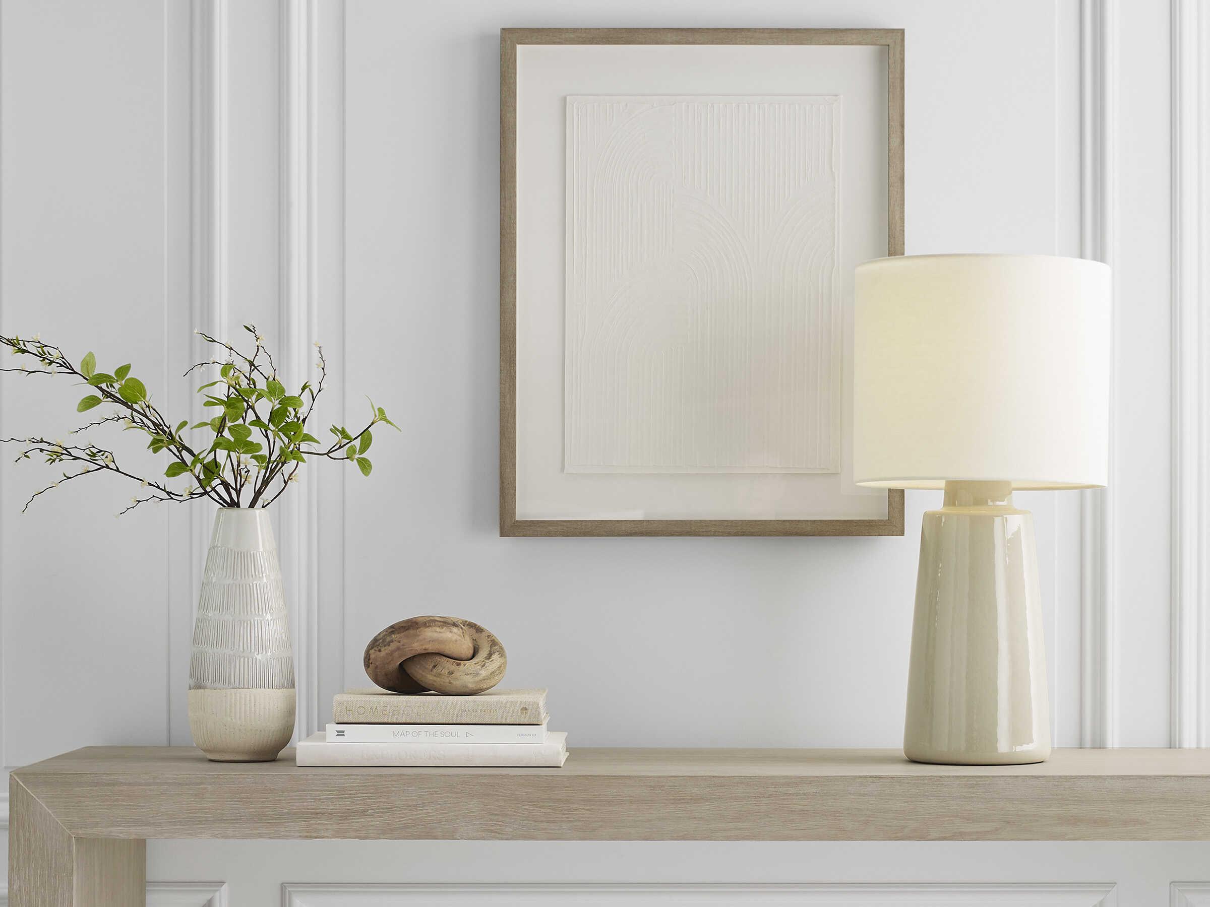 Visual Comfort Studio Vessel Shellish Grey White Linen Fabric Buffet Lamp