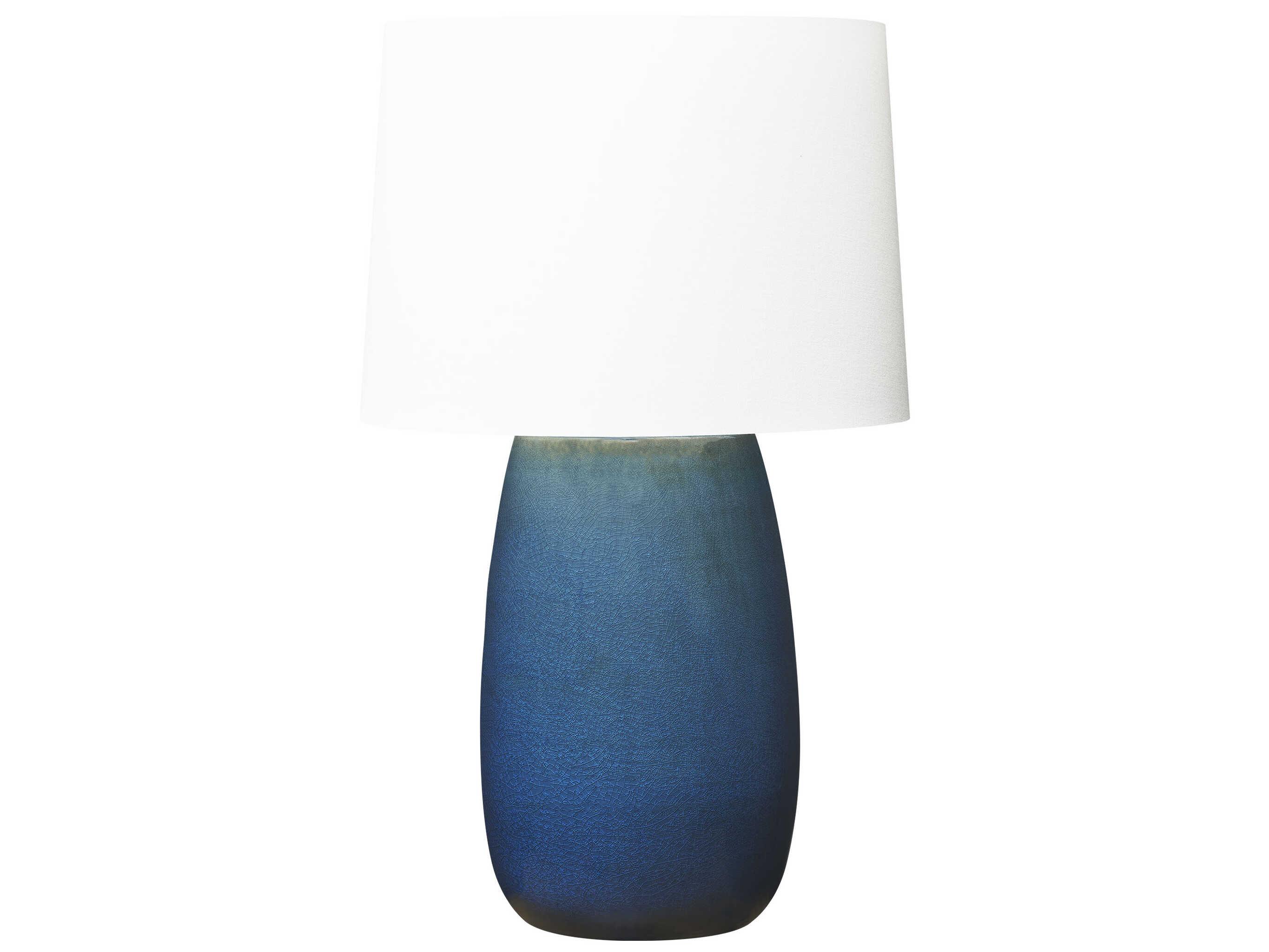 Visual Comfort Studio Roma Deep Ocean Crackle White Linen Fabric Blue Buffet Lamp