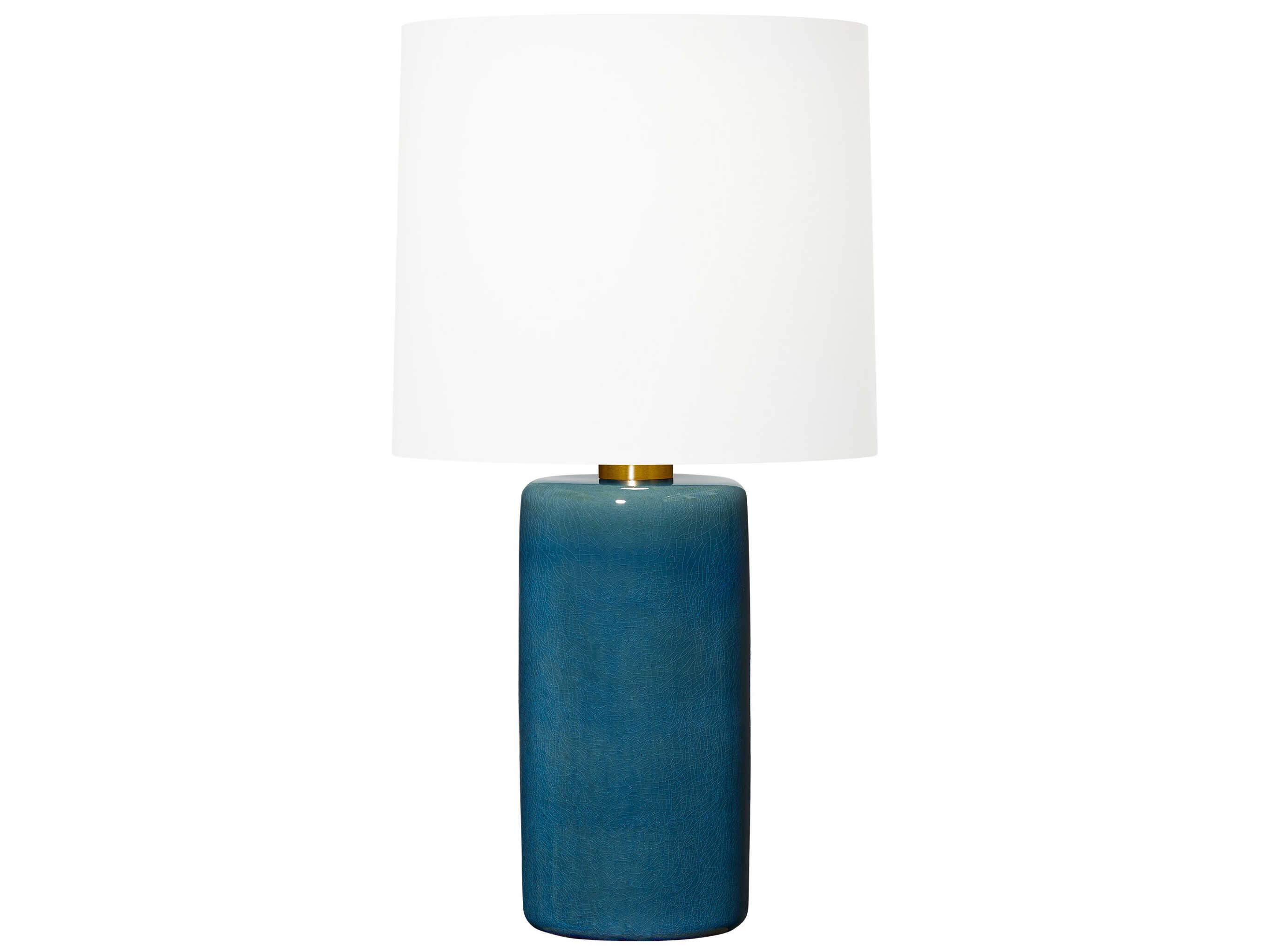 Visual Comfort Studio Shanghai Deep Ocean Crackle White Linen Blue Buffet Lamp