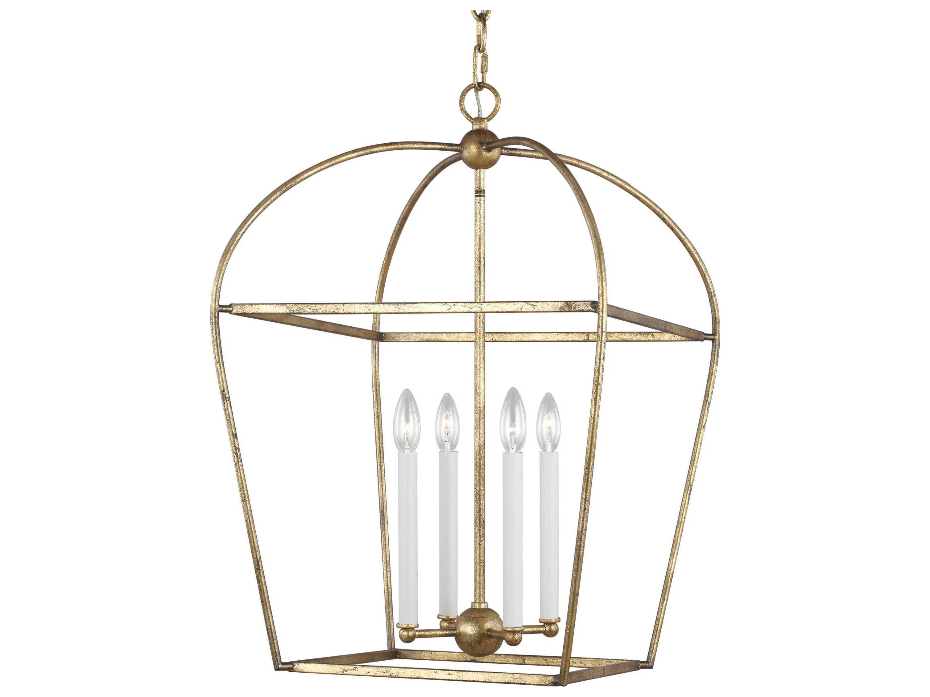 Visual Comfort Studio Stonington 4-Light Antique Gild Gold Lantern Chandelier