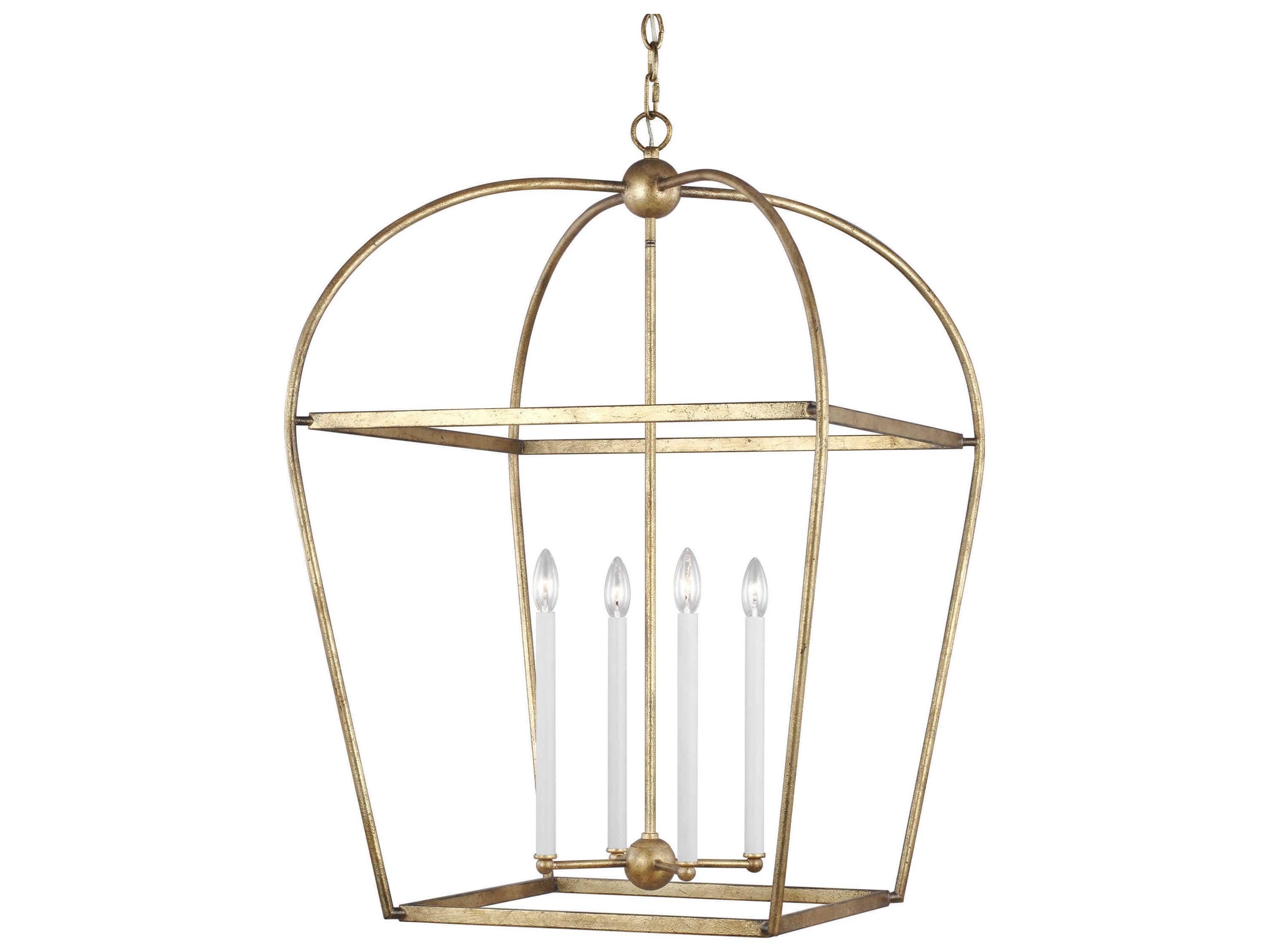 Visual Comfort Studio Stonington 4-Light Antique Gild Gold Lantern Chandelier