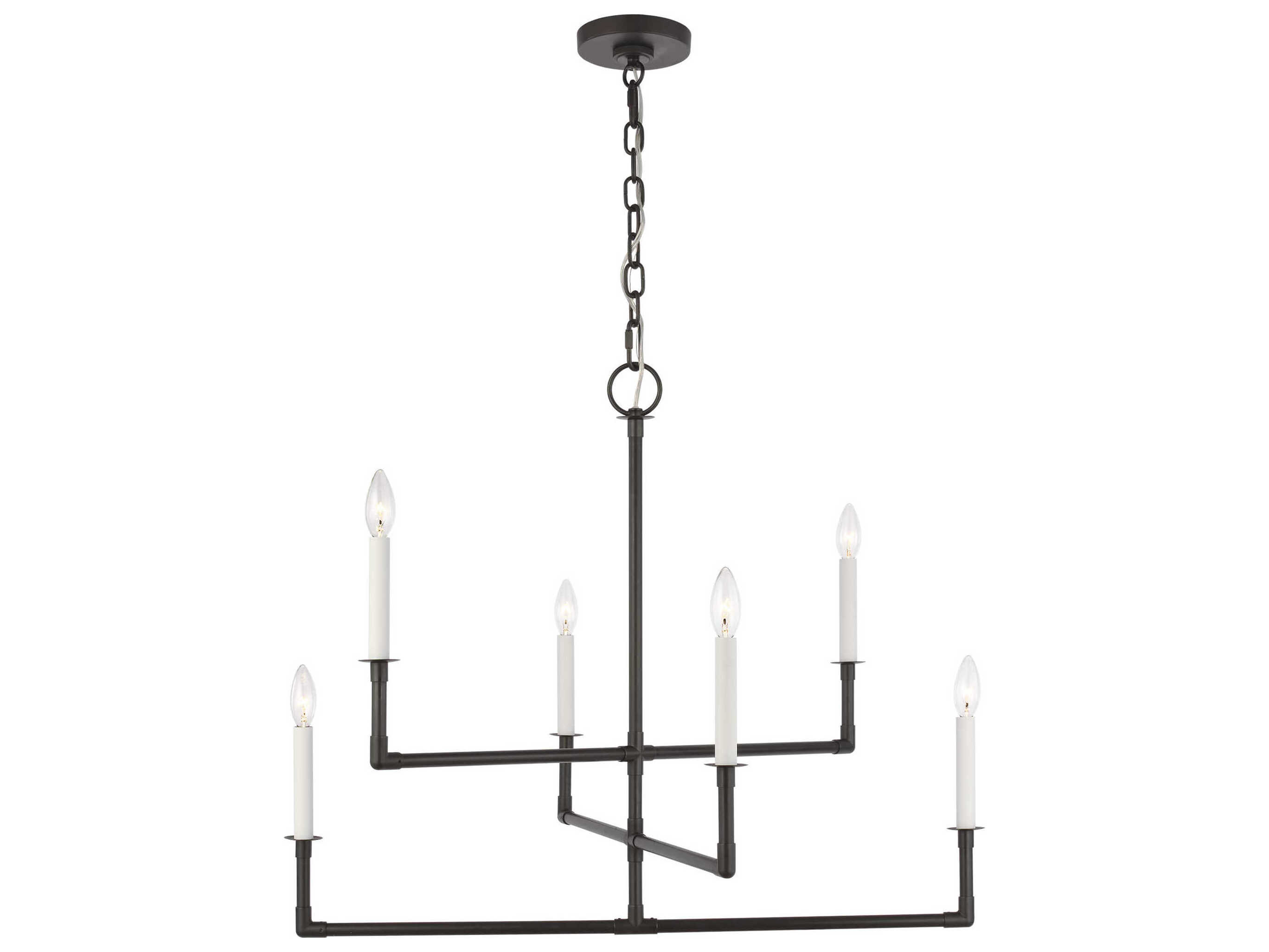 Visual Comfort Studio Bayview 6-Light Aged Iron Black Candelabra Tiered Chandelier