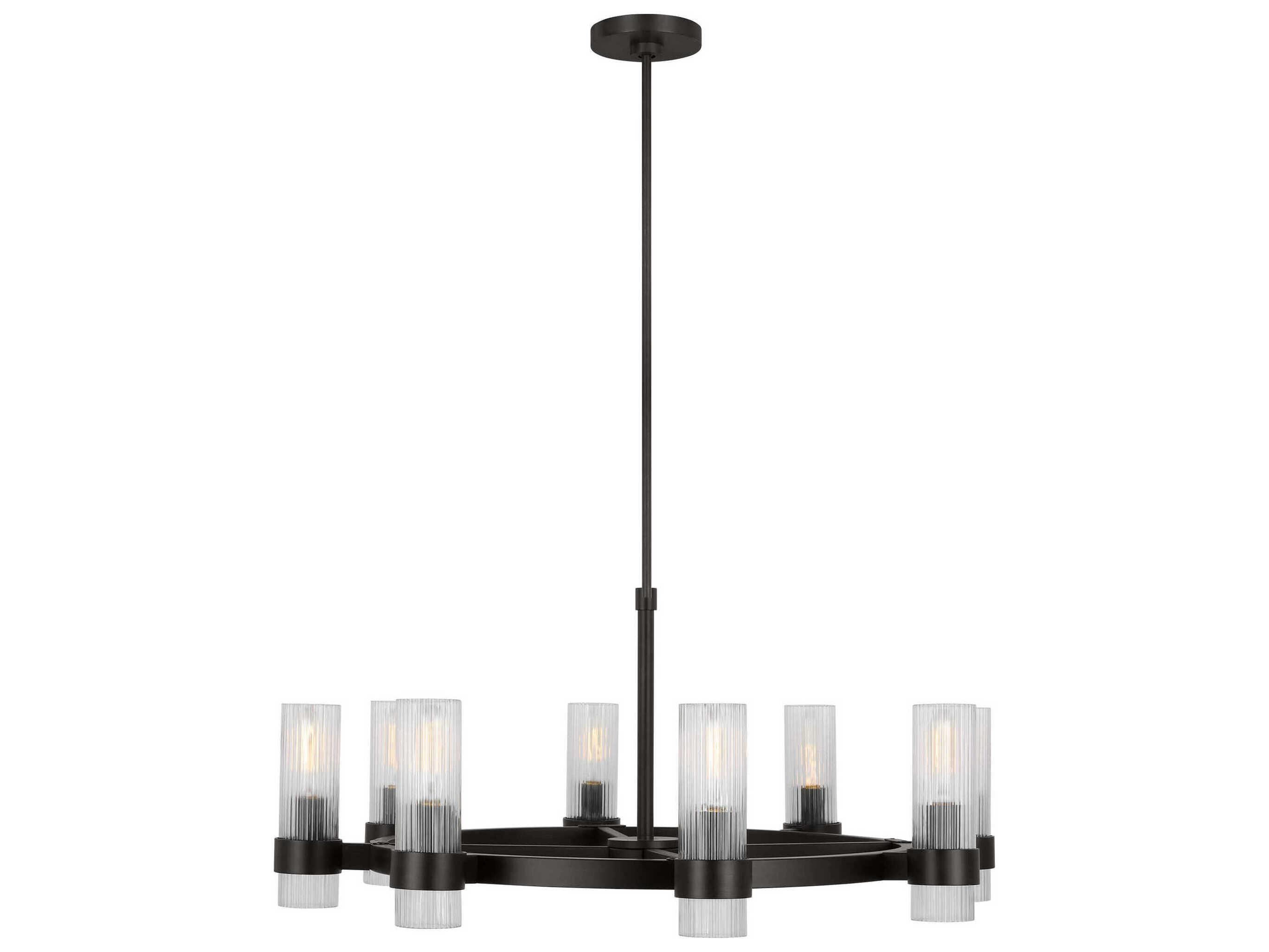 Visual Comfort Studio Geneva 8-Light Aged Iron Black Cylinder Chandelier