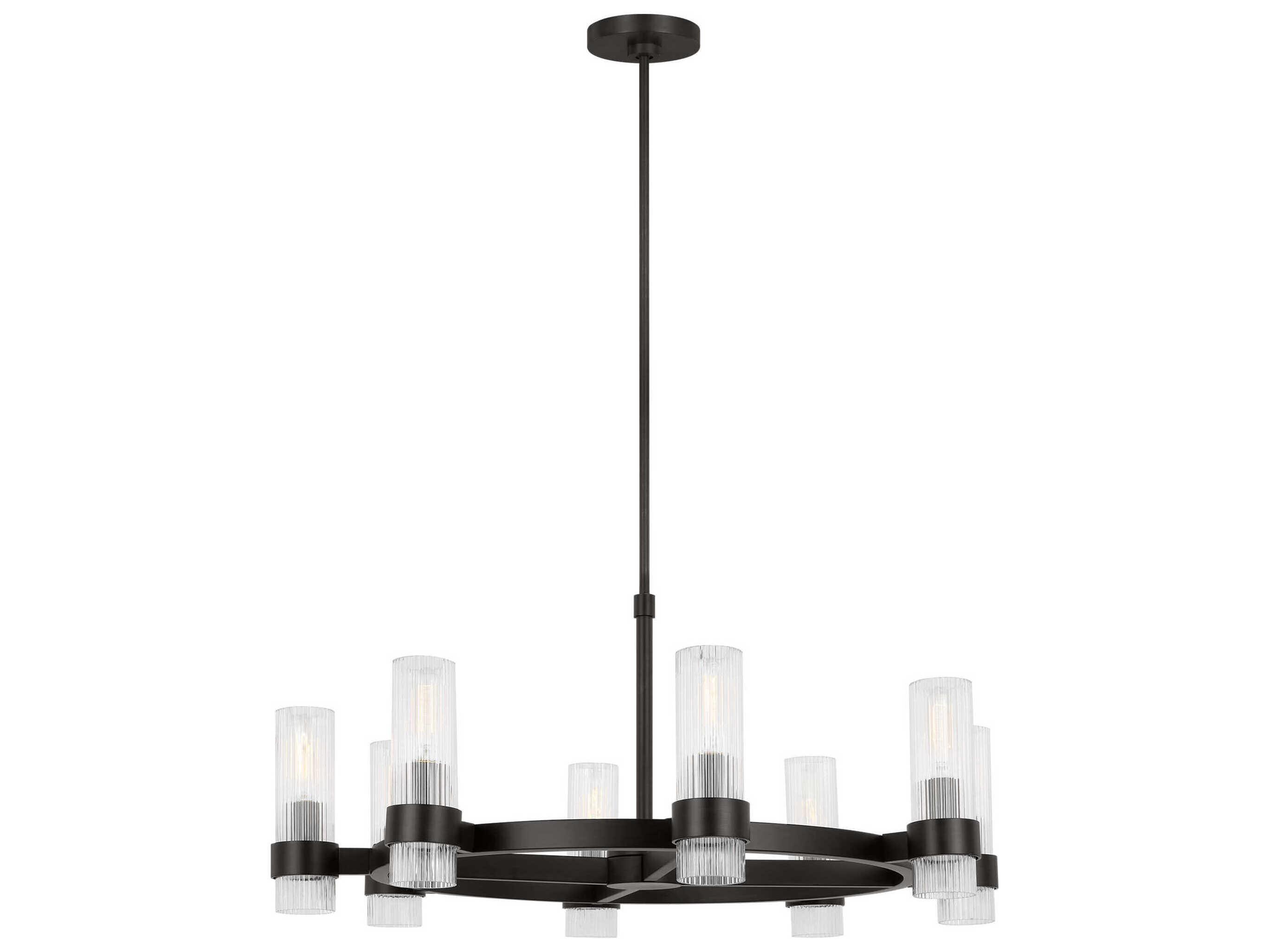 Visual Comfort Studio Geneva 8-Light Aged Iron Black Cylinder Chandelier