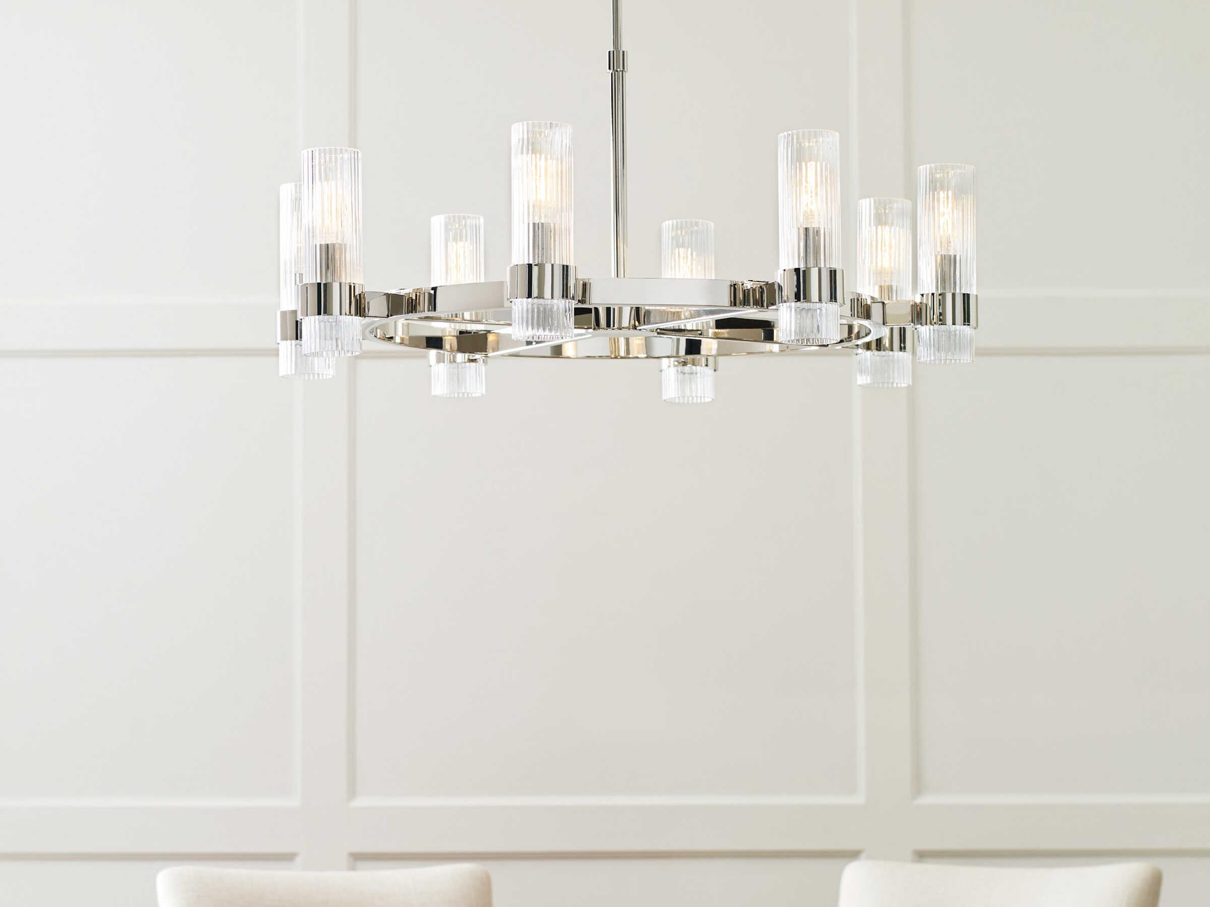 Visual Comfort Studio Geneva 8-Light Polished Nickel Cylinder Chandelier