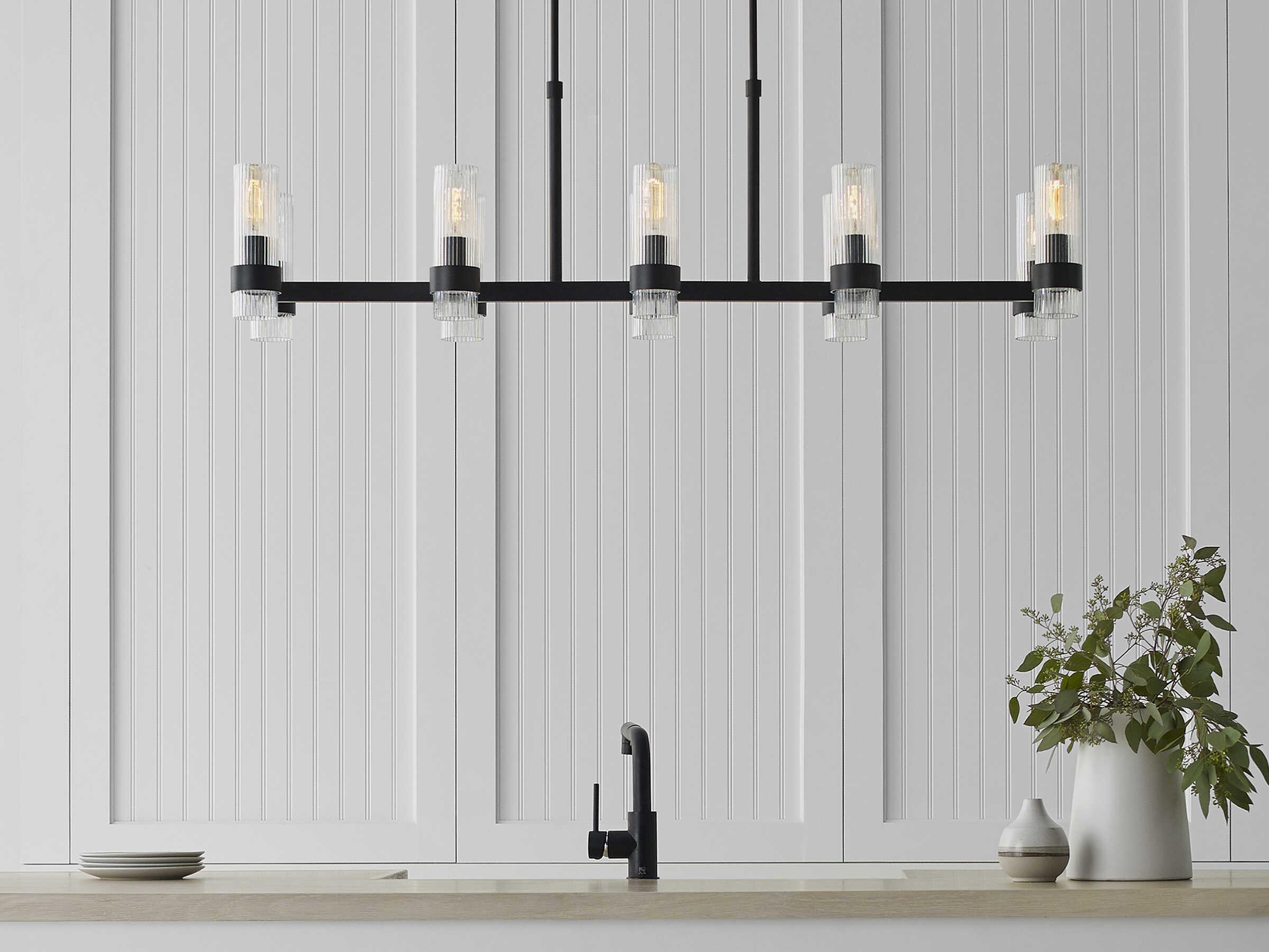 Visual Comfort Studio Geneva 10-Light Aged Iron Black Cylinder Island Pendant