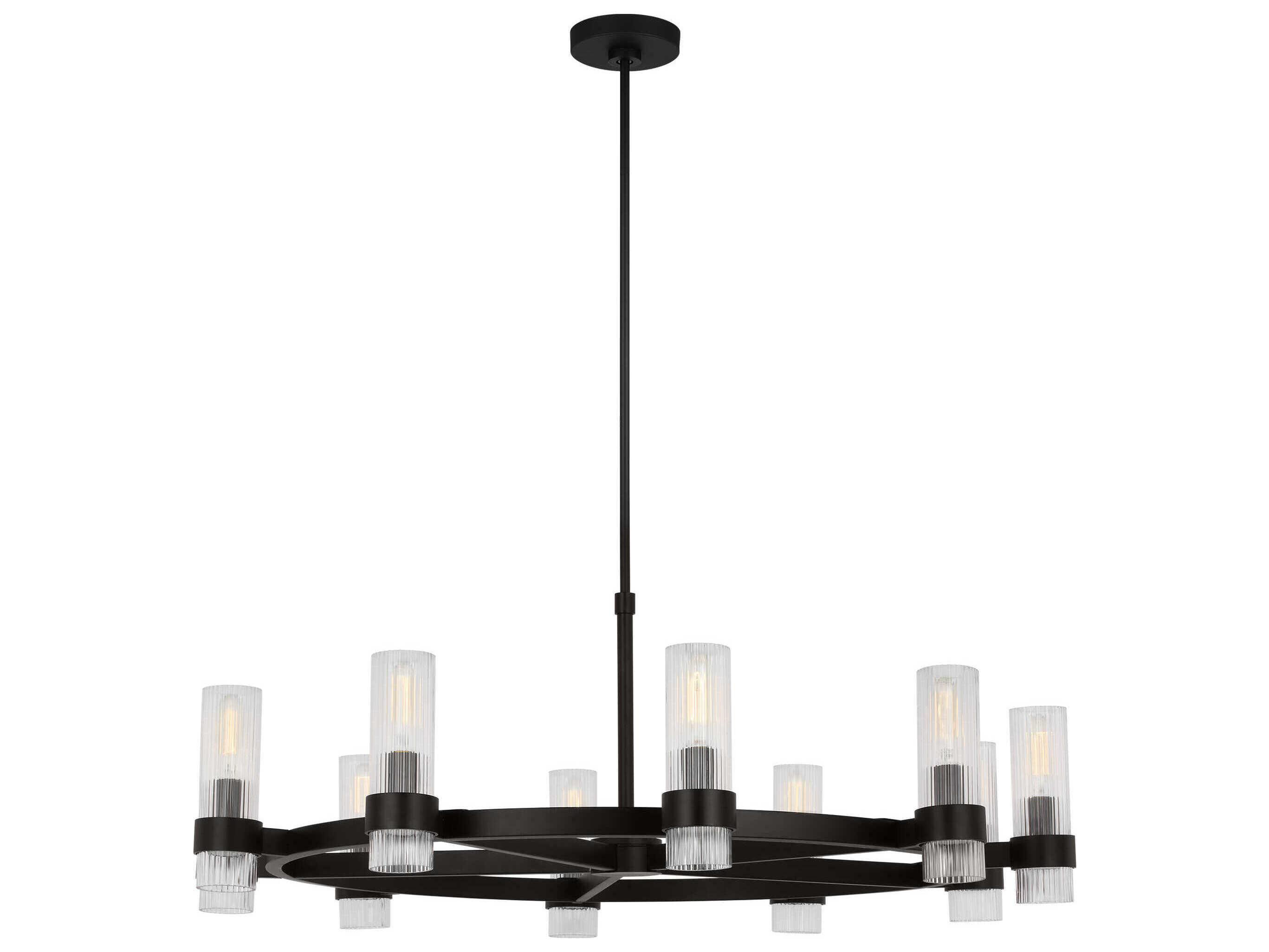 Visual Comfort Studio Geneva 8-Light Aged Iron Black Cylinder Chandelier