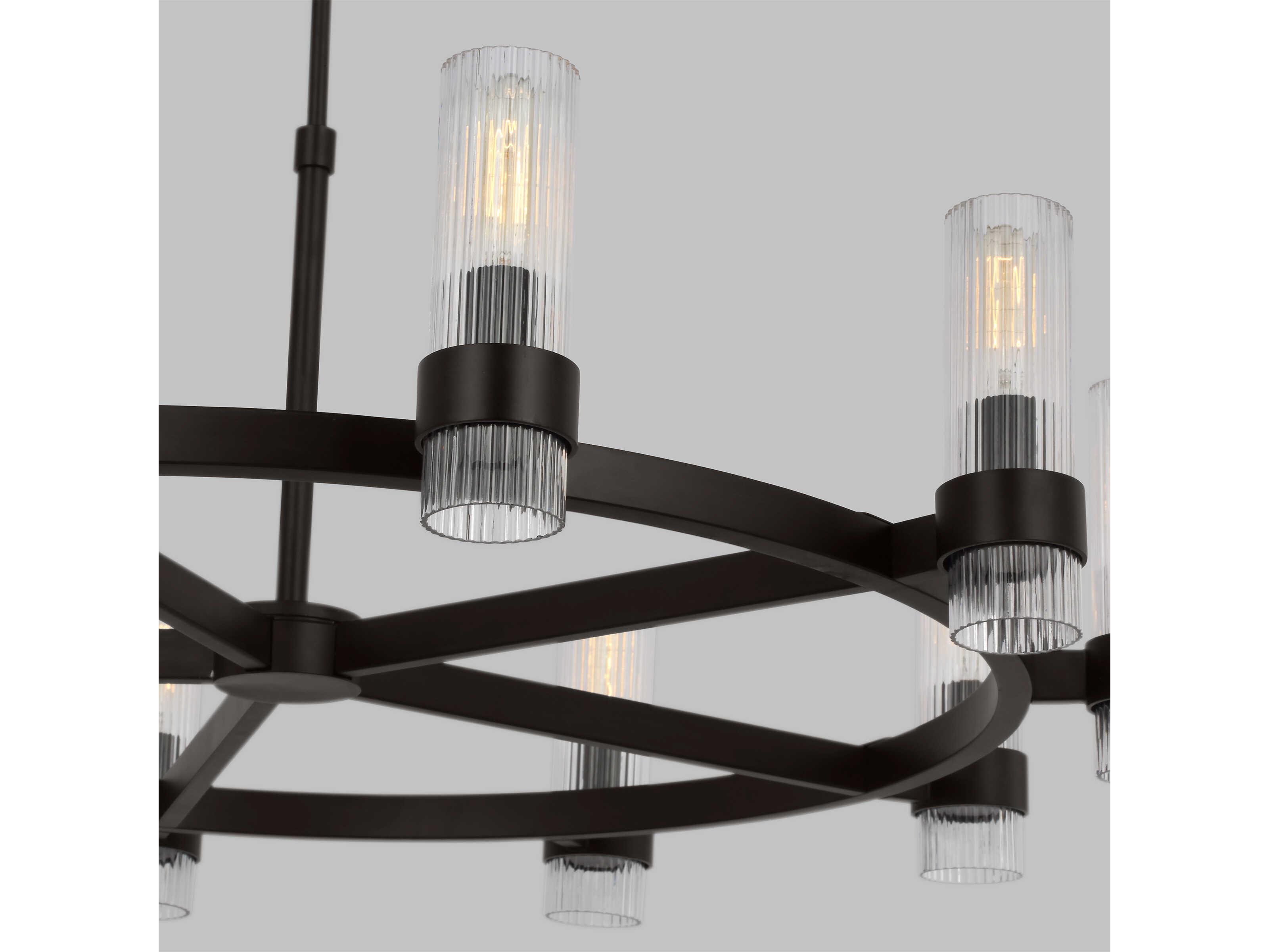 Visual Comfort Studio Geneva 8-Light Aged Iron Black Cylinder Chandelier