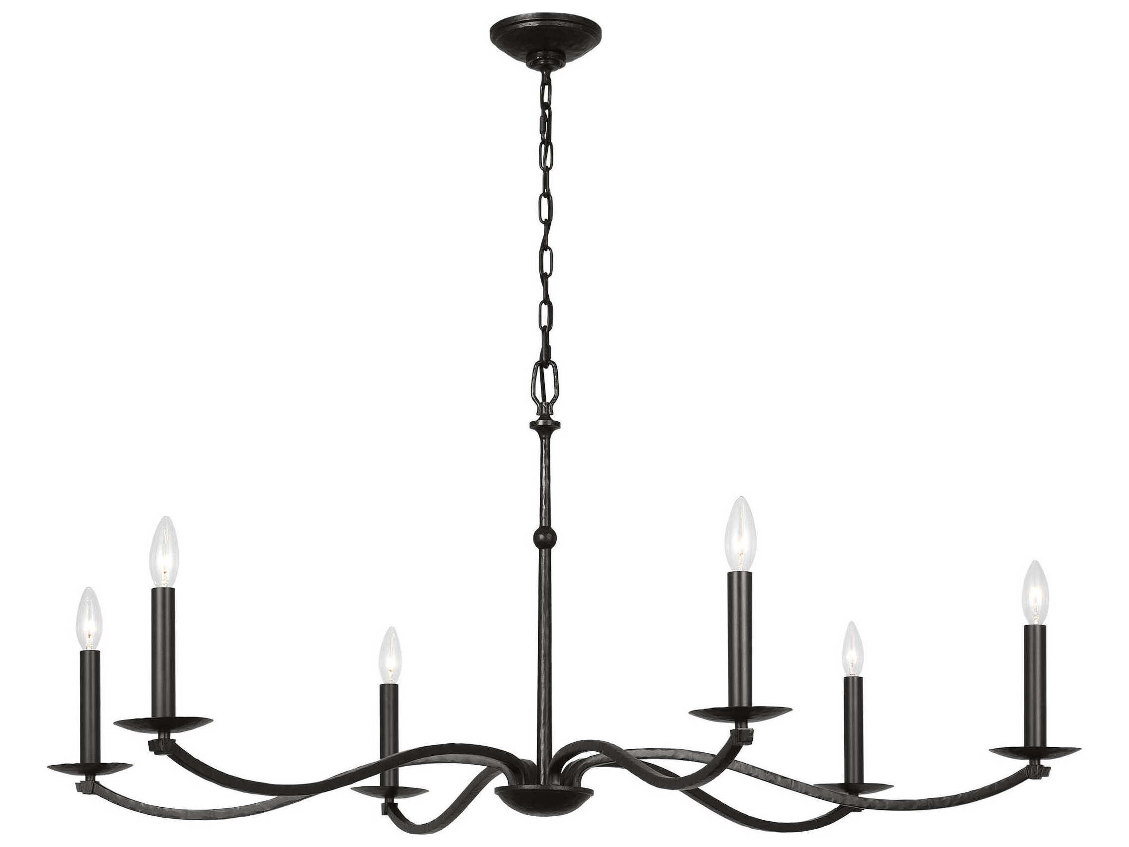 Visual Comfort Studio Wellen 6-Light Aged Iron Black Candelabra Chandelier