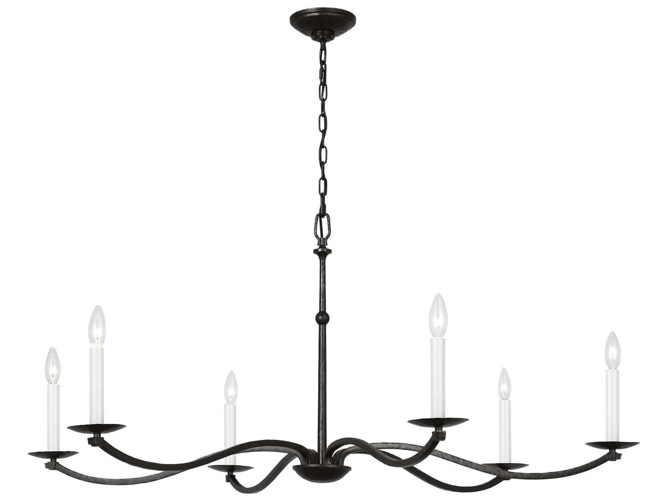 Visual Comfort Studio Wellen 6-Light Aged Iron Black Candelabra Chandelier