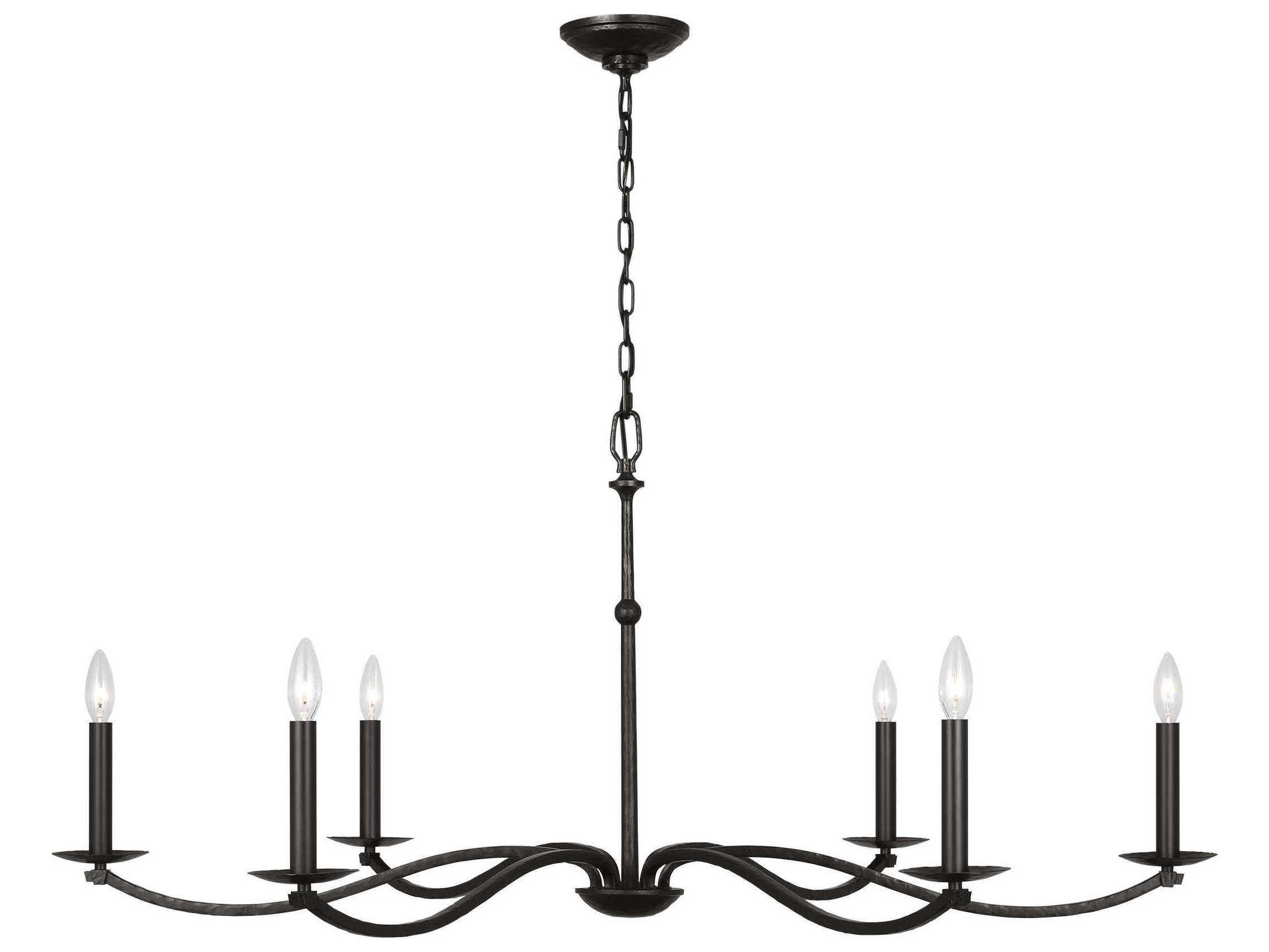 Visual Comfort Studio Wellen 6-Light Aged Iron Black Candelabra Chandelier