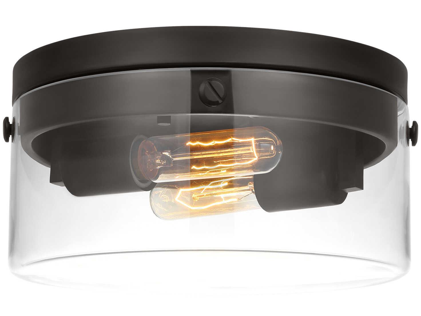 Visual Comfort Studio Garrett 2-Light Aged Iron Black Flush Mount