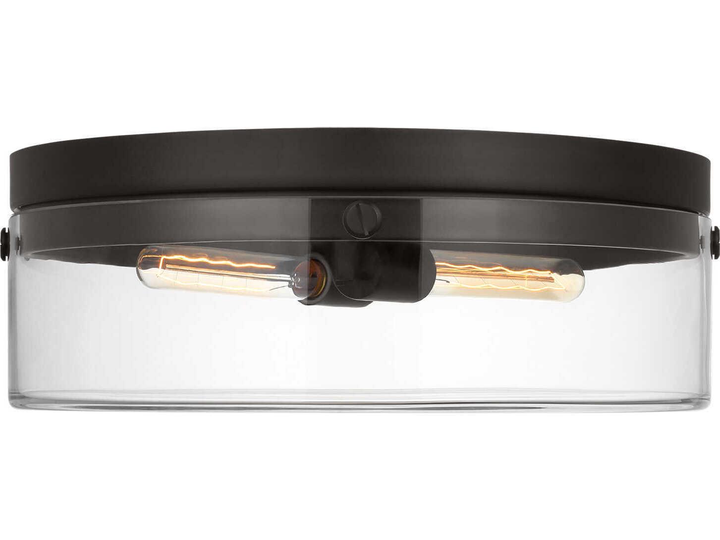 Visual Comfort Studio Garrett 2-Light Aged Iron Black Flush Mount