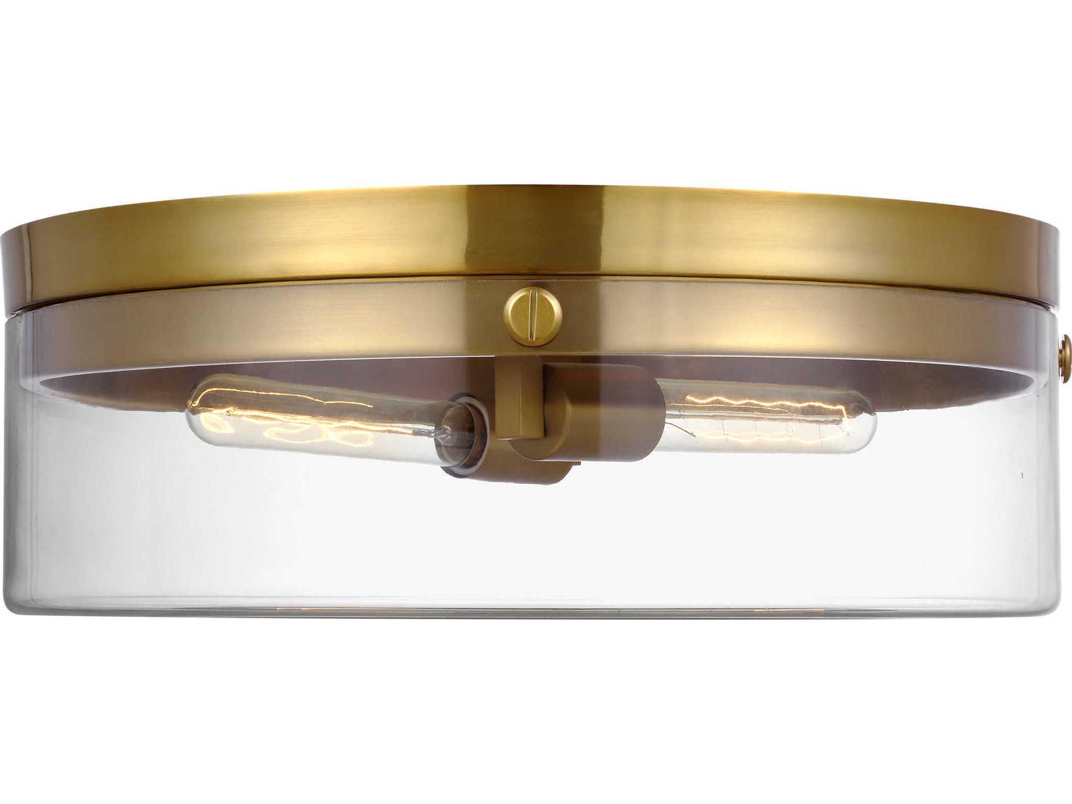 Visual Comfort Studio Garrett 2-Light Burnished Brass Drum Flush Mount