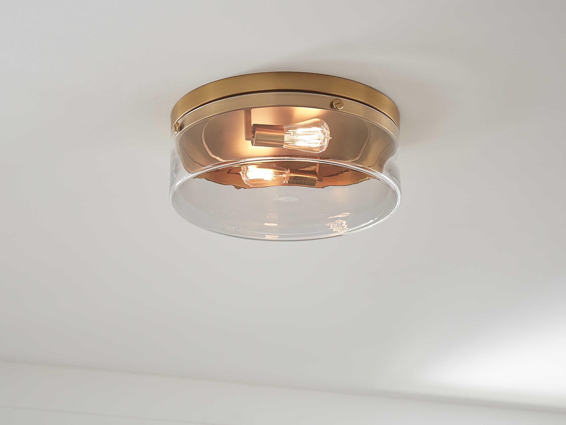 Visual Comfort Studio Garrett 2-Light Burnished Brass Drum Flush Mount