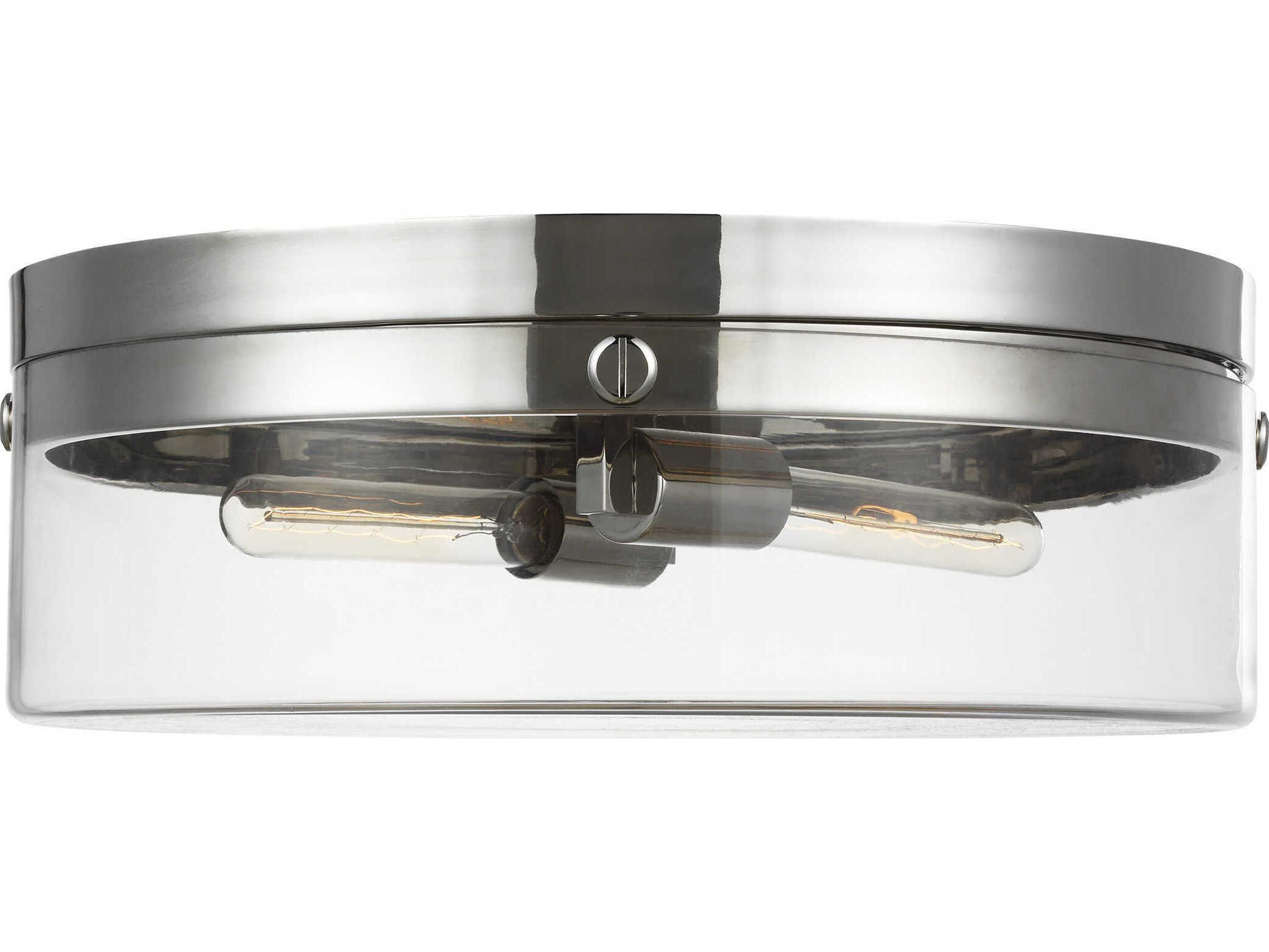 Visual Comfort Studio Garrett 2-Light Polished Nickel Drum Flush Mount