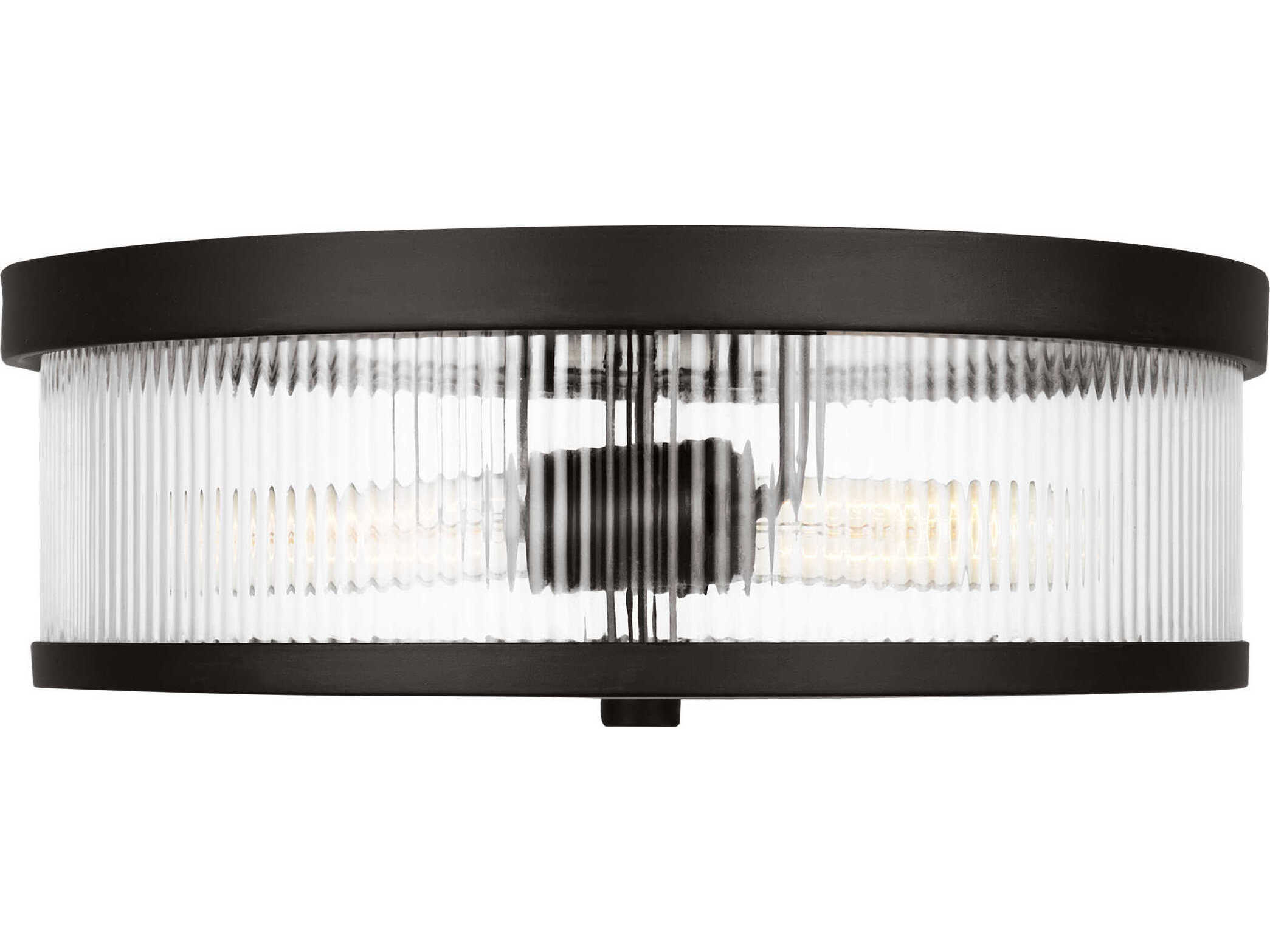 Visual Comfort Studio Geneva 2-Light Aged Iron Black Drum Flush Mount