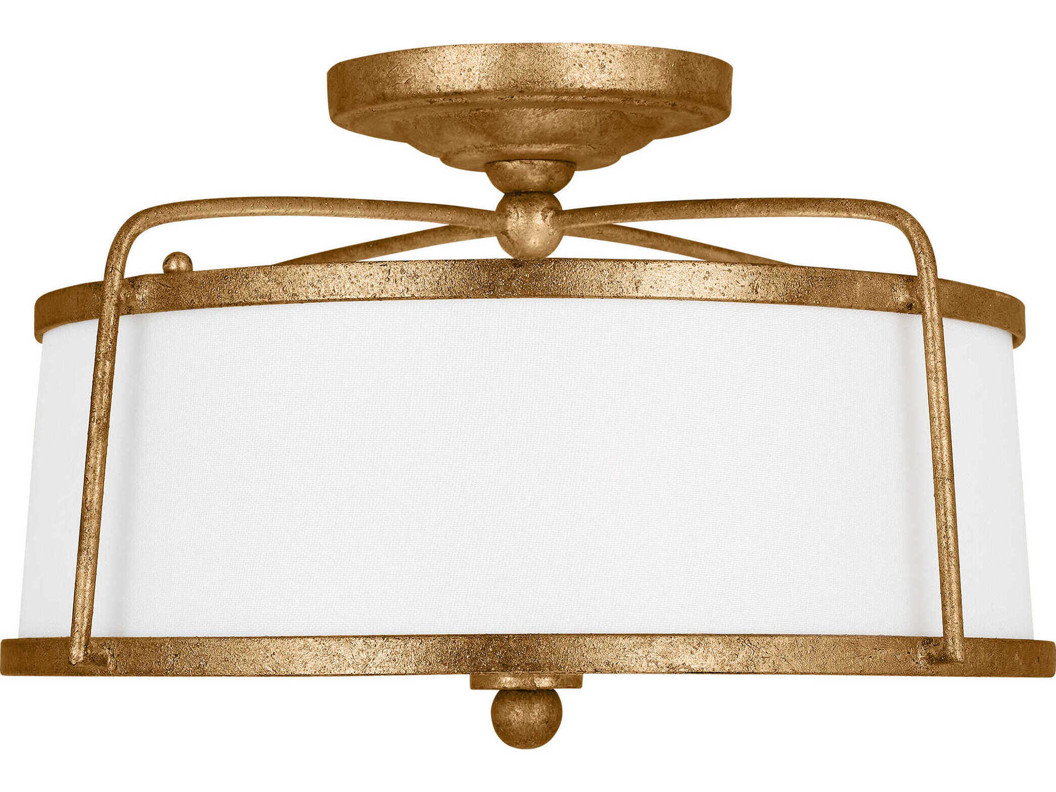 Visual Comfort Studio Stonington 2-Light Antique Gild Gold Drum Semi Flush Mount