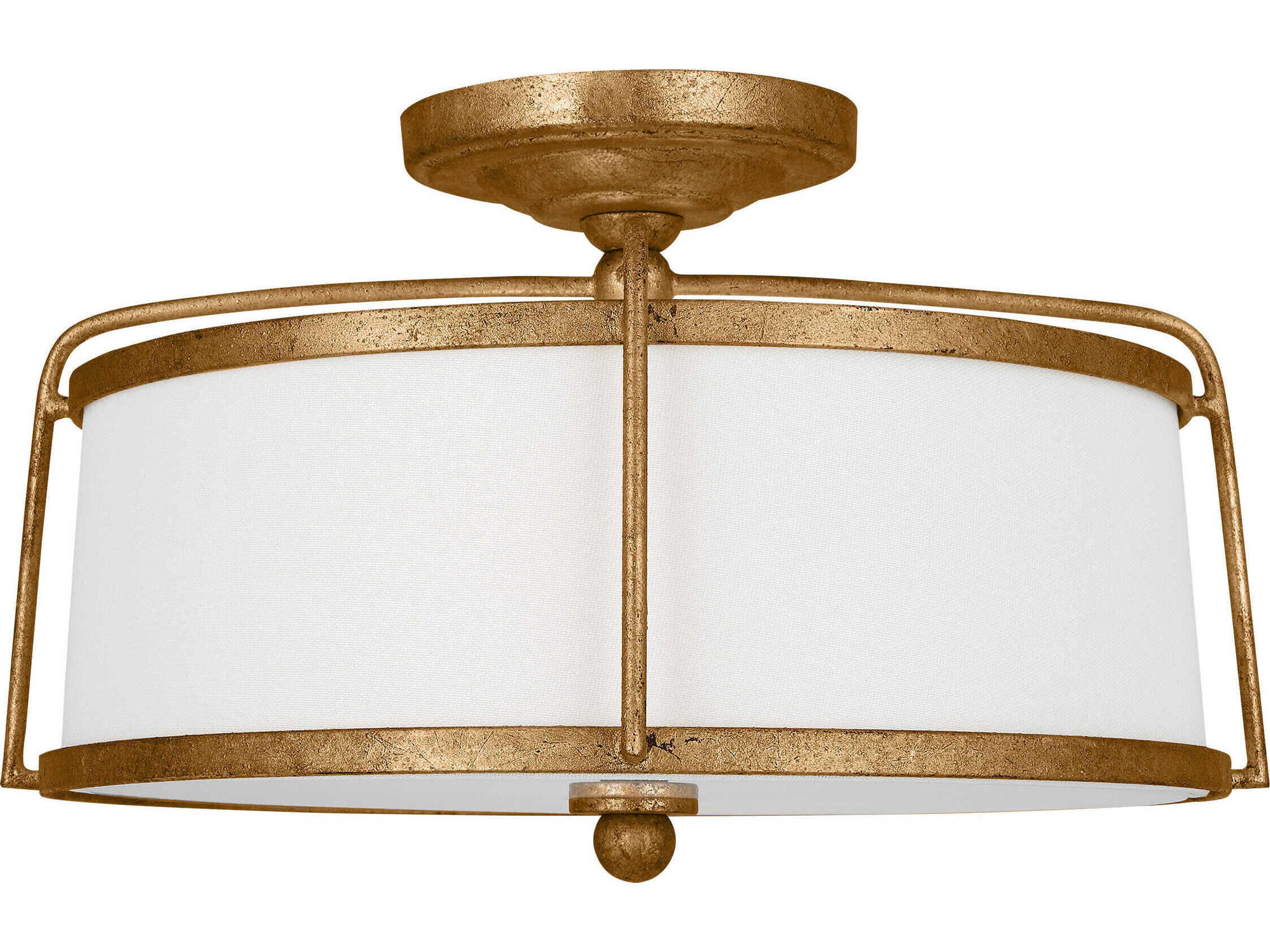 Visual Comfort Studio Stonington 2-Light Antique Gild Gold Drum Semi Flush Mount