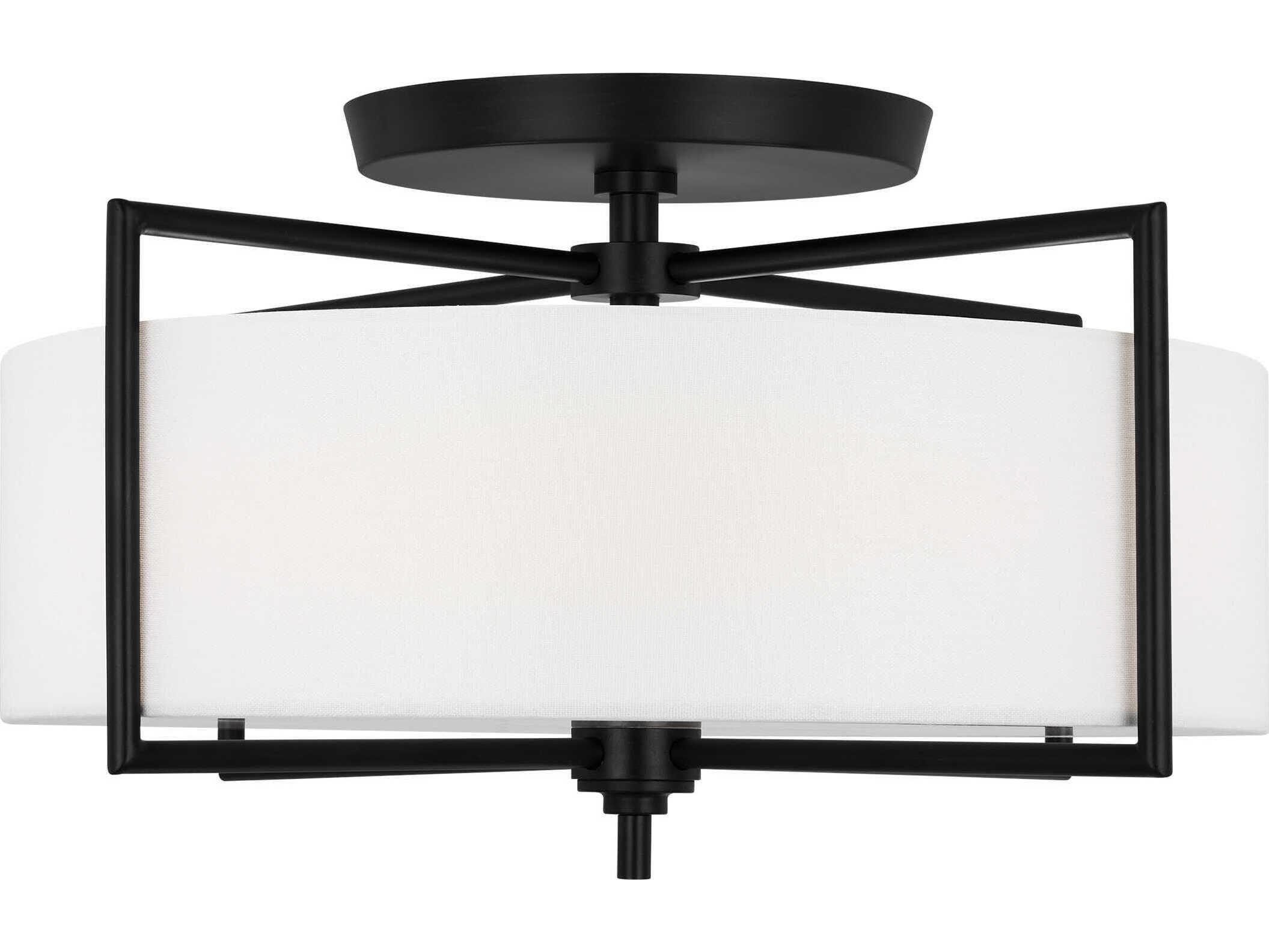 Visual Comfort Studio Perno 3-Light Aged Iron Black Drum Semi Flush Mount