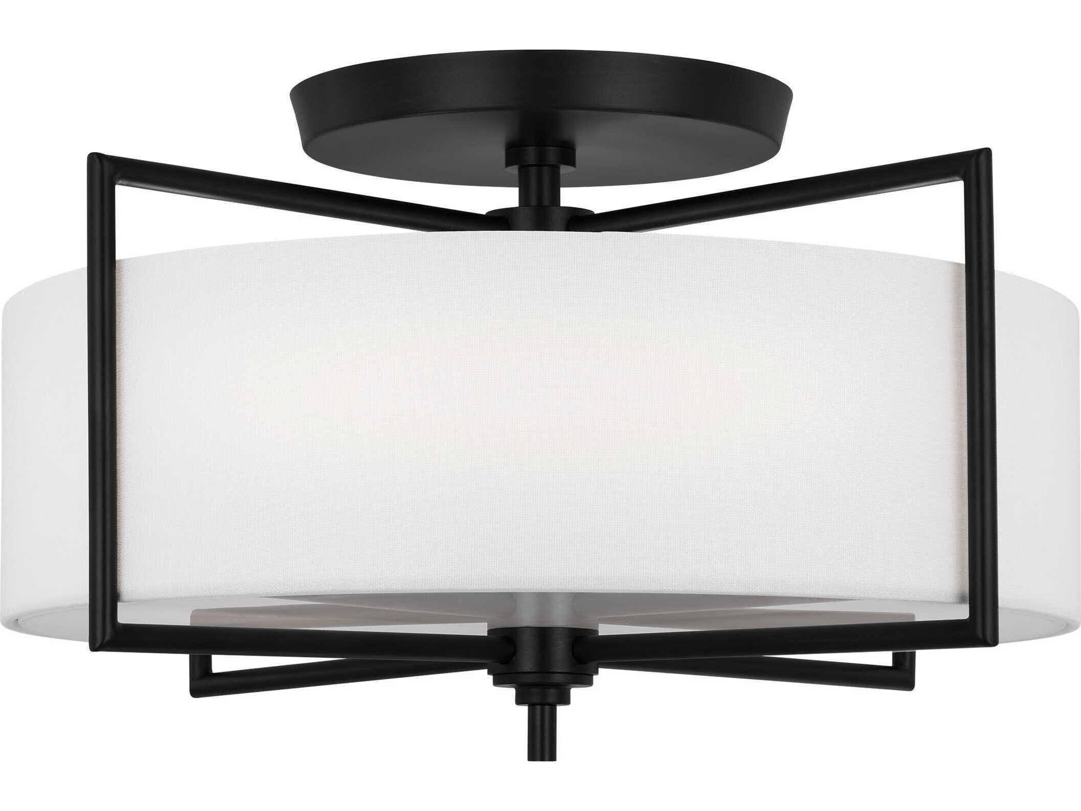 Visual Comfort Studio Perno 3-Light Aged Iron Black Drum Semi Flush Mount