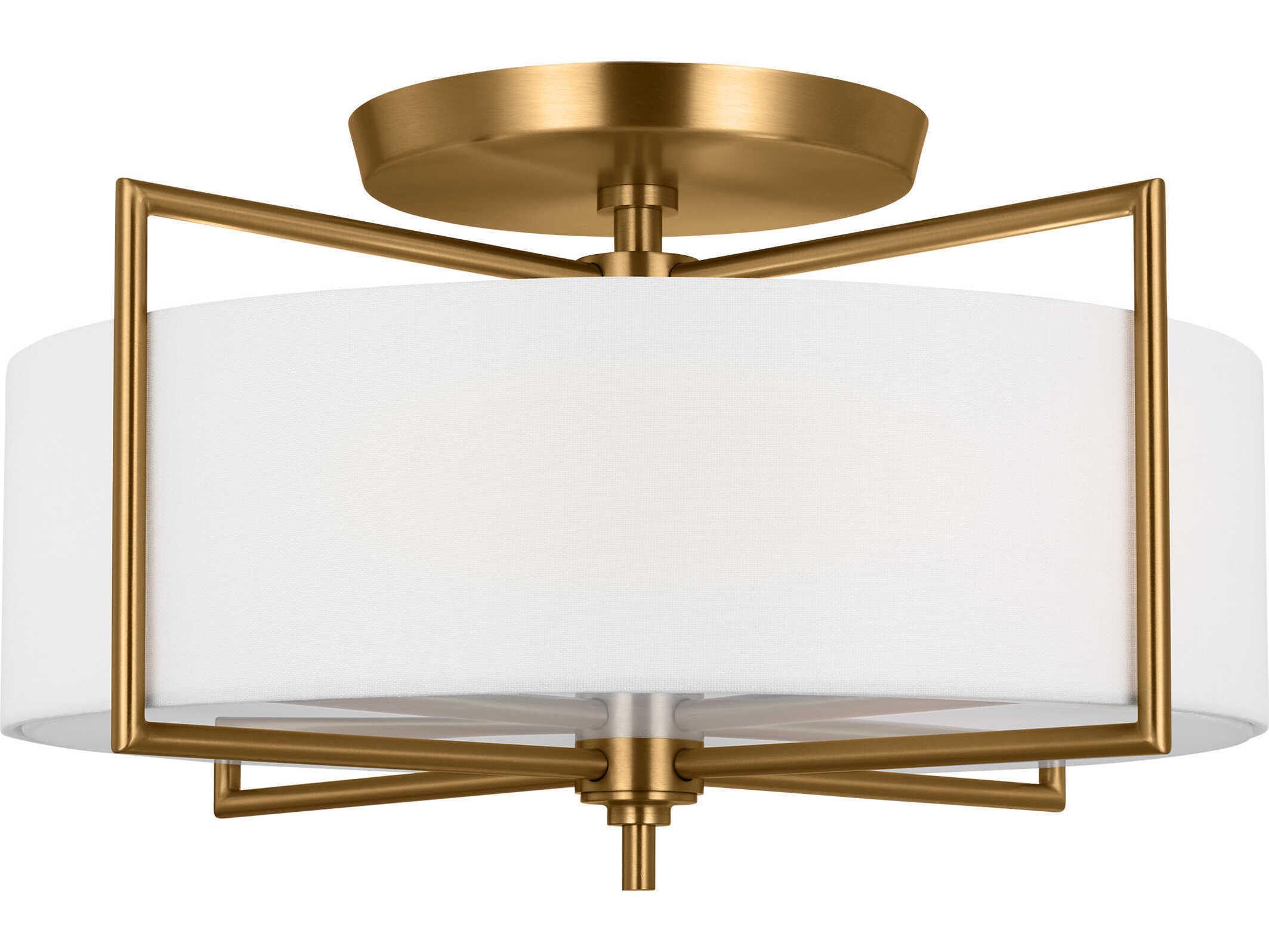 Visual Comfort Studio Perno 3-Light Burnished Brass Drum Semi Flush Mount