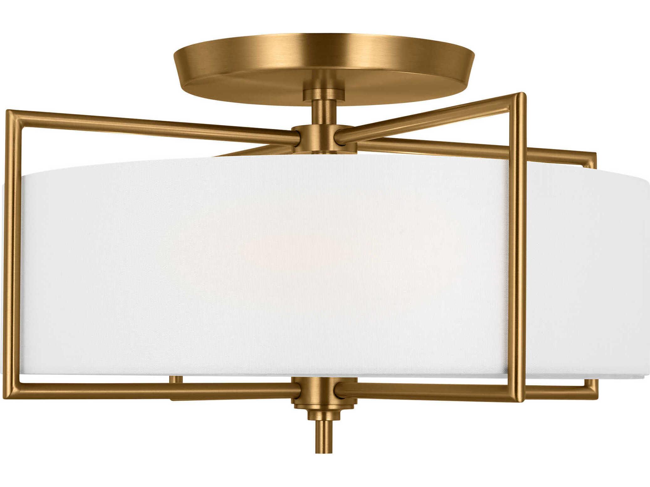 Visual Comfort Studio Perno 3-Light Burnished Brass Drum Semi Flush Mount