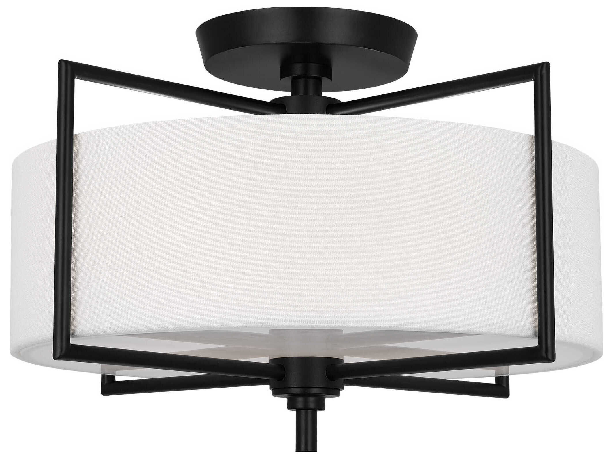 Visual Comfort Studio Perno 2-Light Aged Iron Black Drum Semi Flush Mount