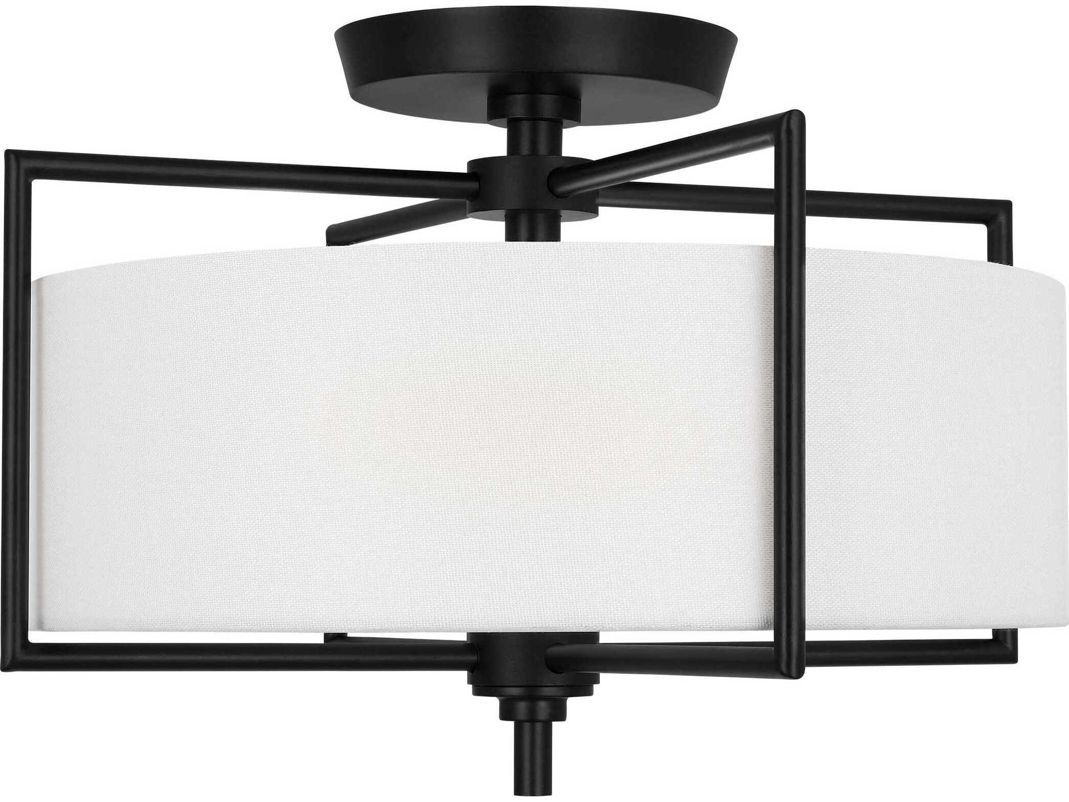 Visual Comfort Studio Perno 2-Light Aged Iron Black Drum Semi Flush Mount