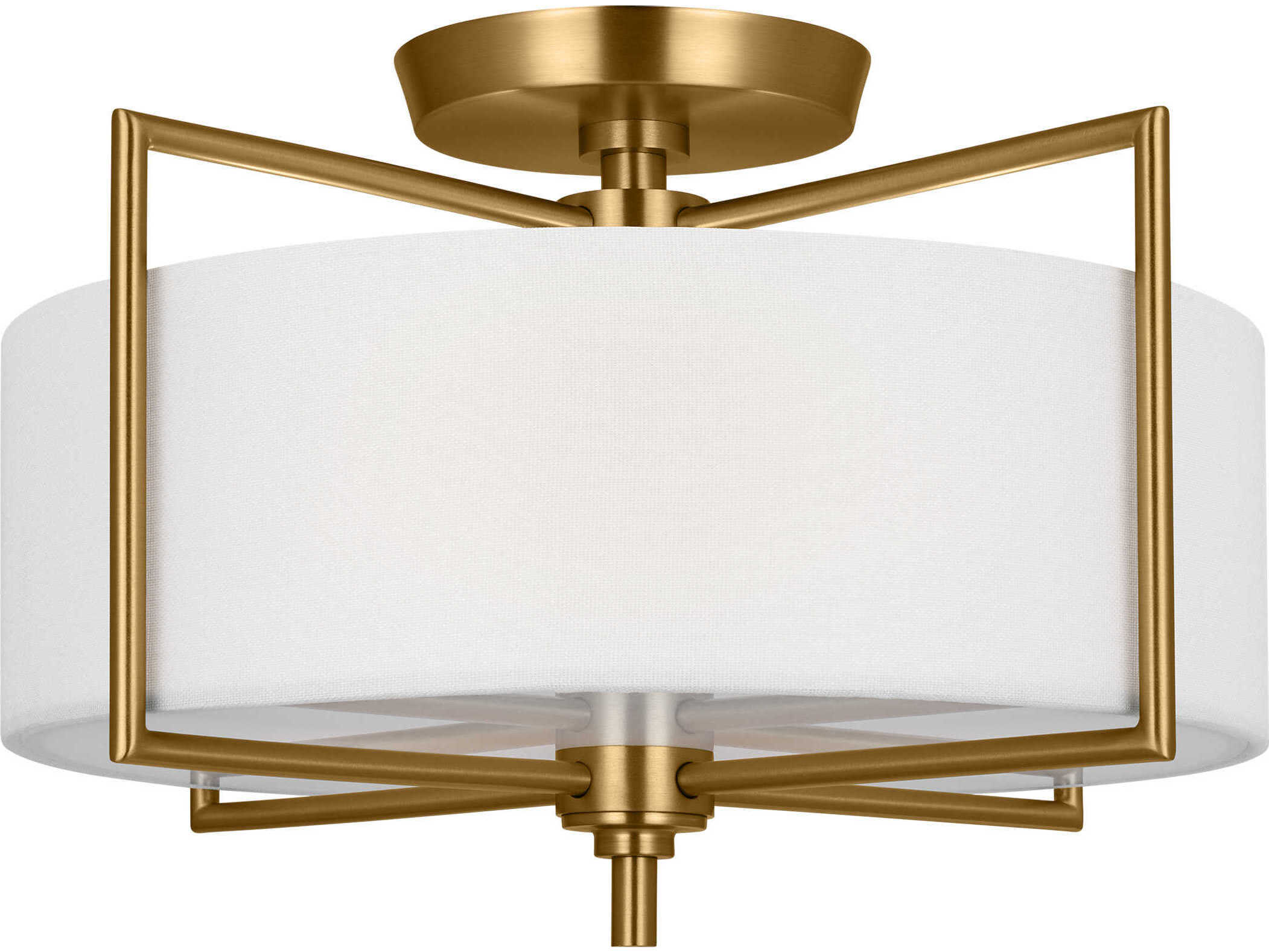 Visual Comfort Studio Perno 2-Light Burnished Brass Drum Semi Flush Mount