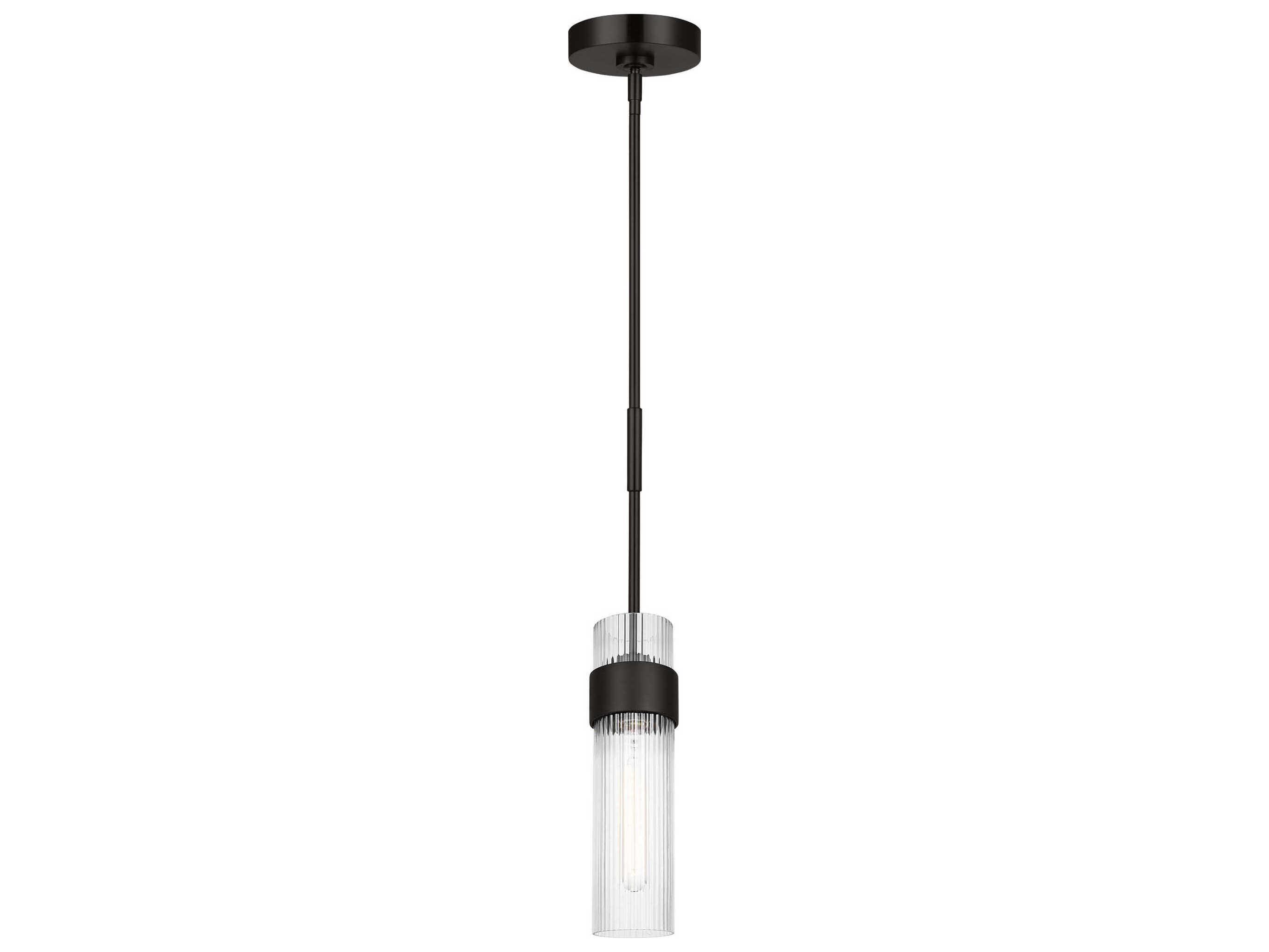 Visual Comfort Studio Geneva 1-Light Aged Iron Black Cylinder Mini Pendant