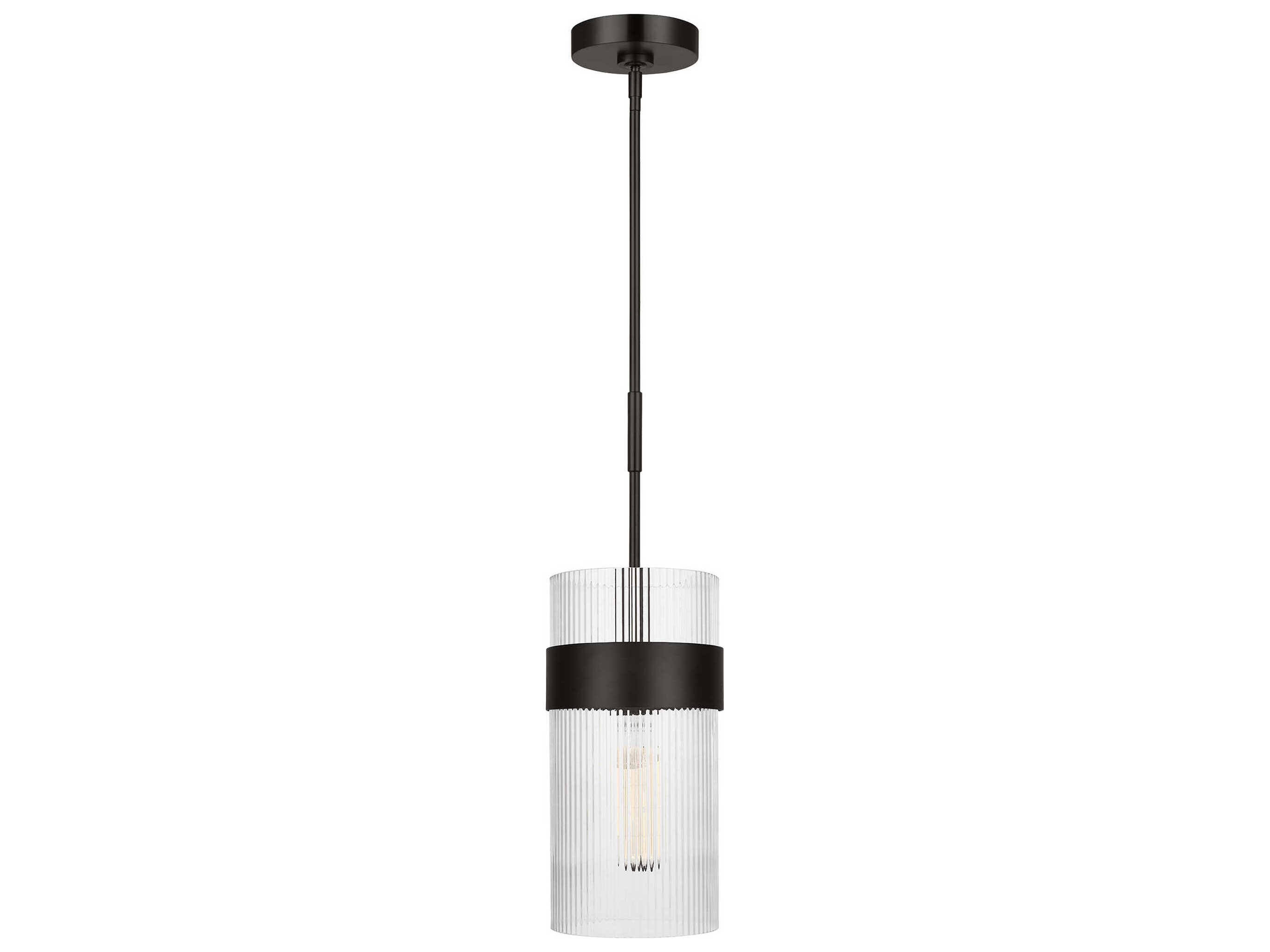 Visual Comfort Studio Geneva 1-Light Aged Iron Black Cylinder Mini Pendant