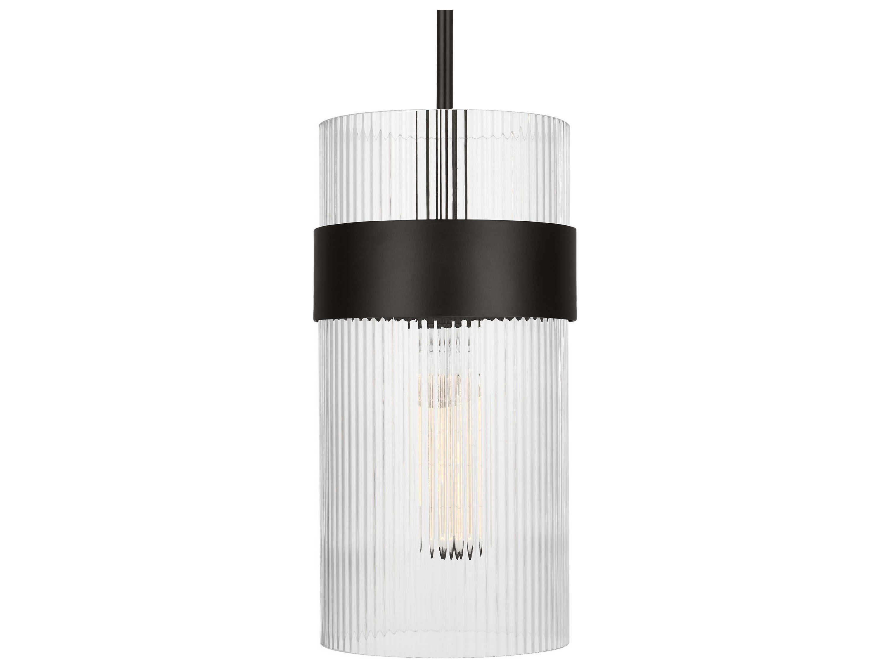 Visual Comfort Studio Geneva 1-Light Aged Iron Black Cylinder Mini Pendant