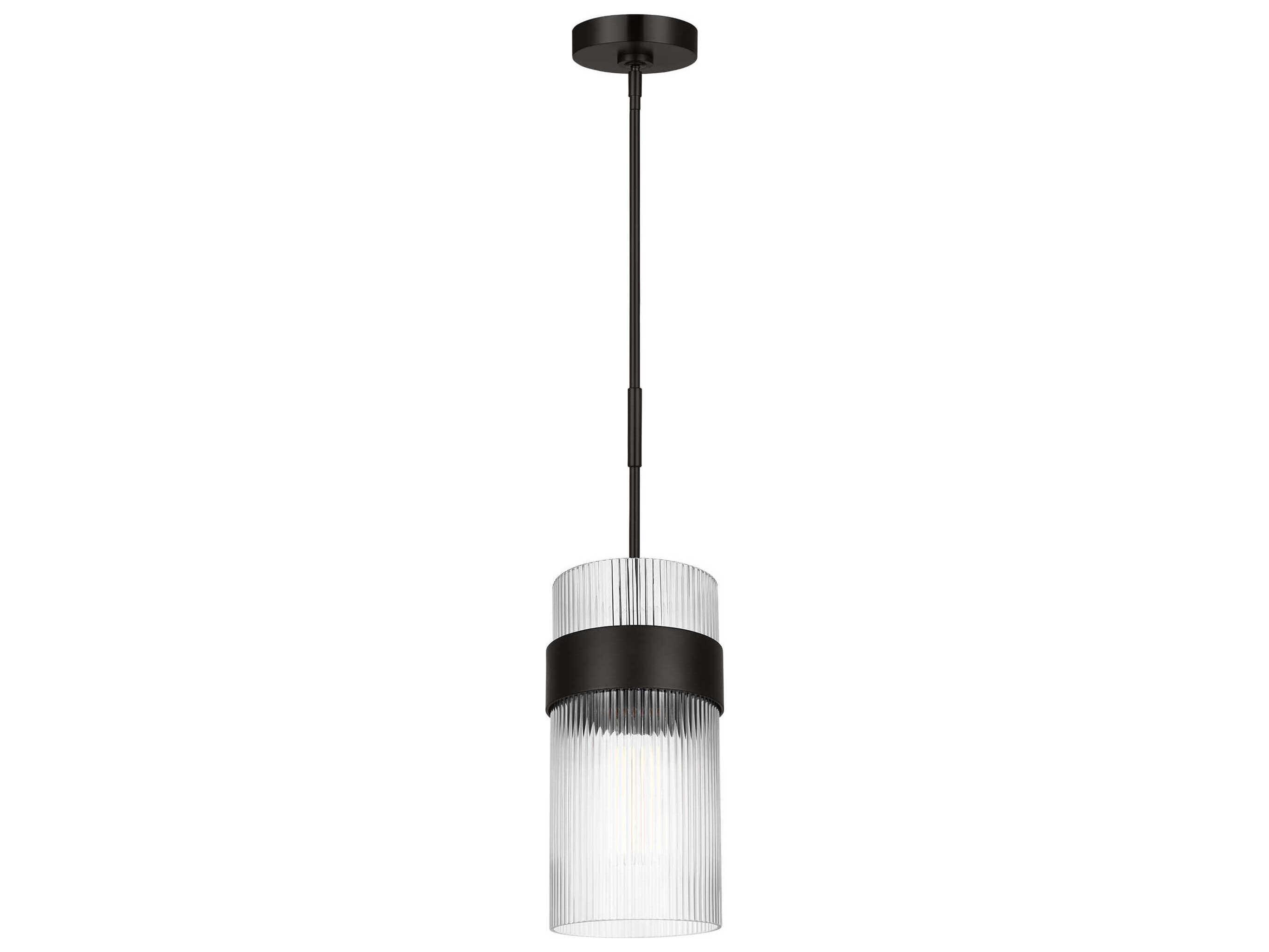 Visual Comfort Studio Geneva 1-Light Aged Iron Black Cylinder Mini Pendant