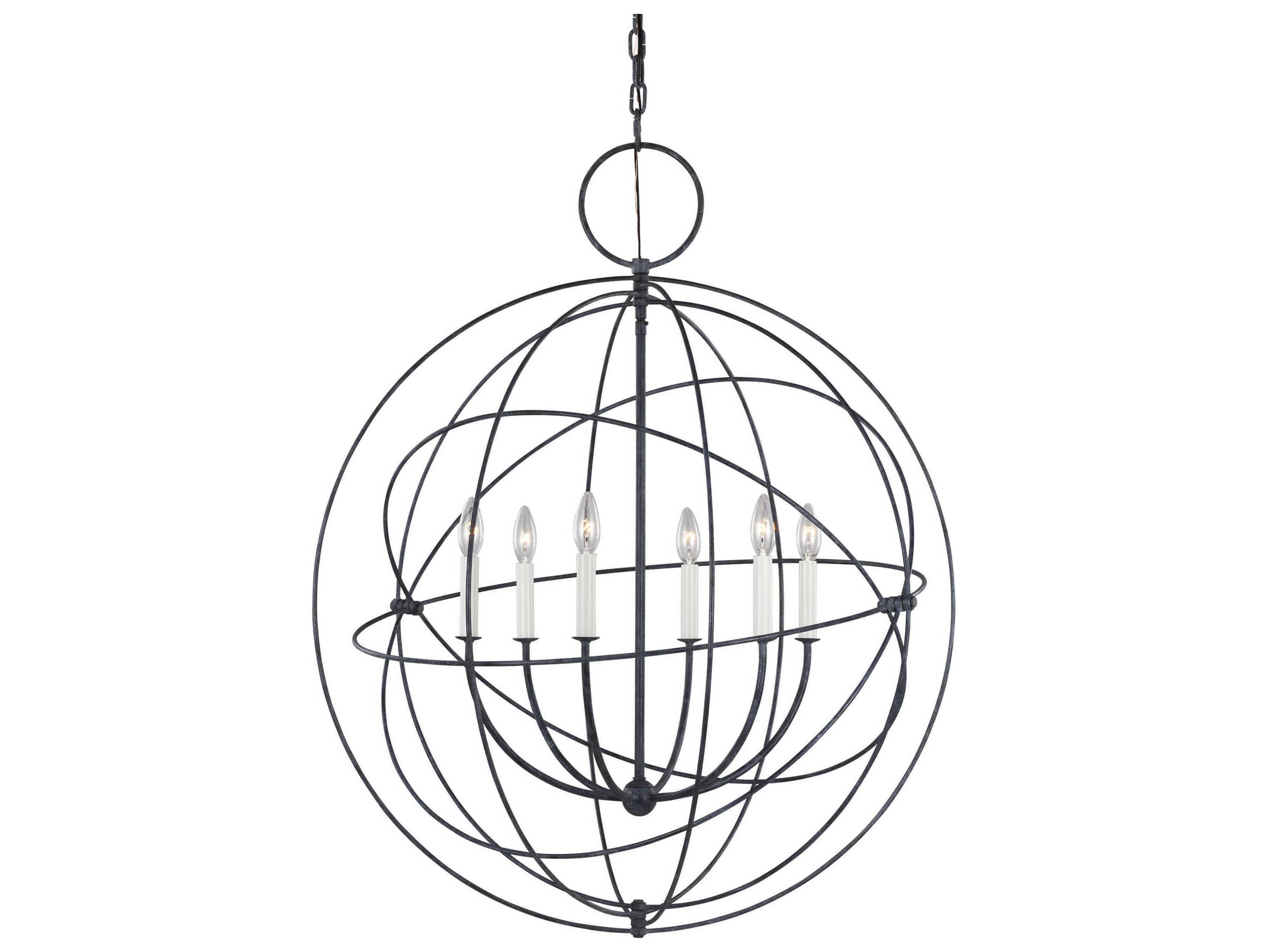 Visual Comfort Studio Bayberry 6-Light Weathered Galvanized Black Candelabra Globe Chandelier