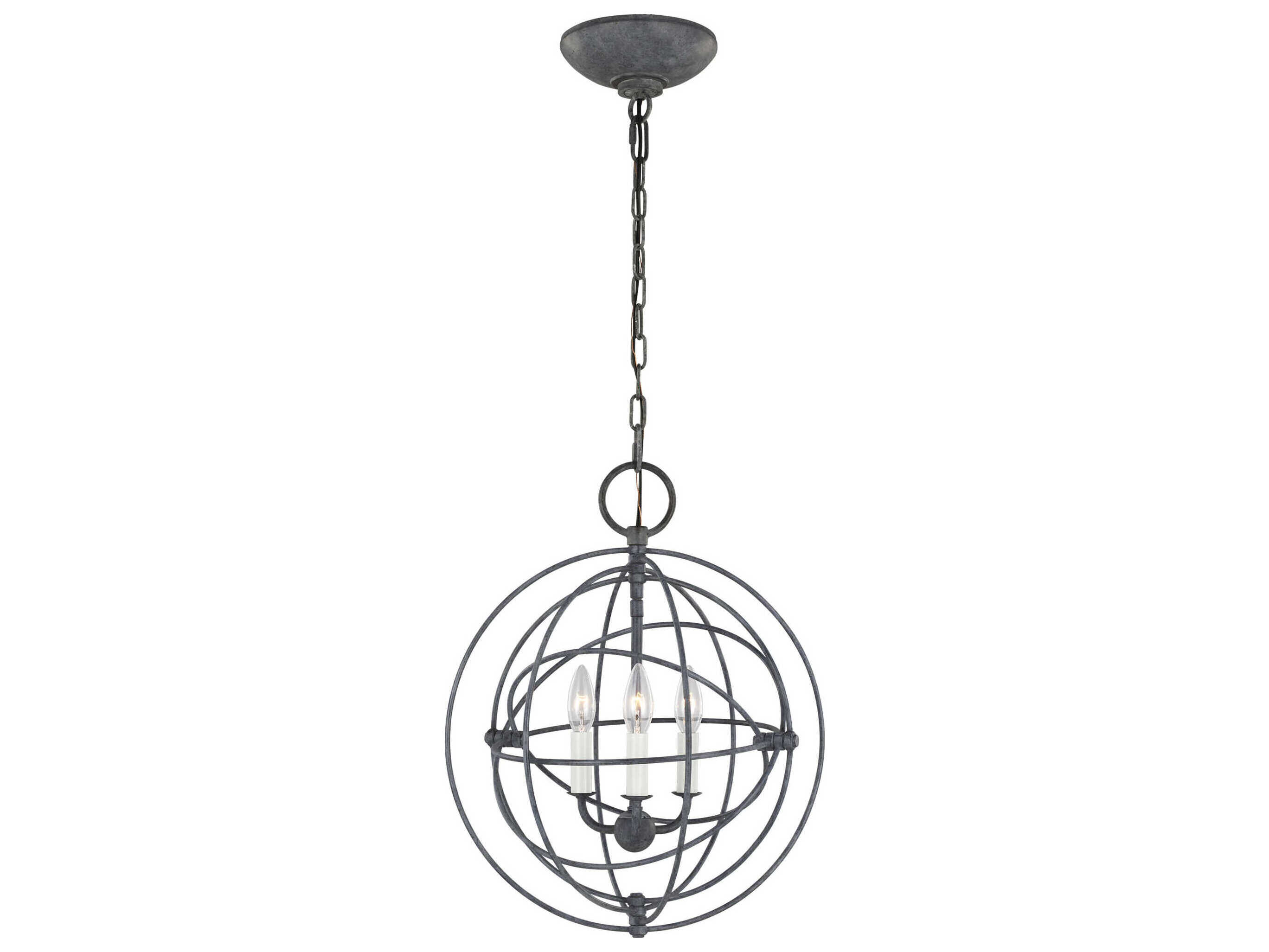 Visual Comfort Studio Bayberry 3-Light Weathered Galvanized Black Candelabra Globe Chandelier