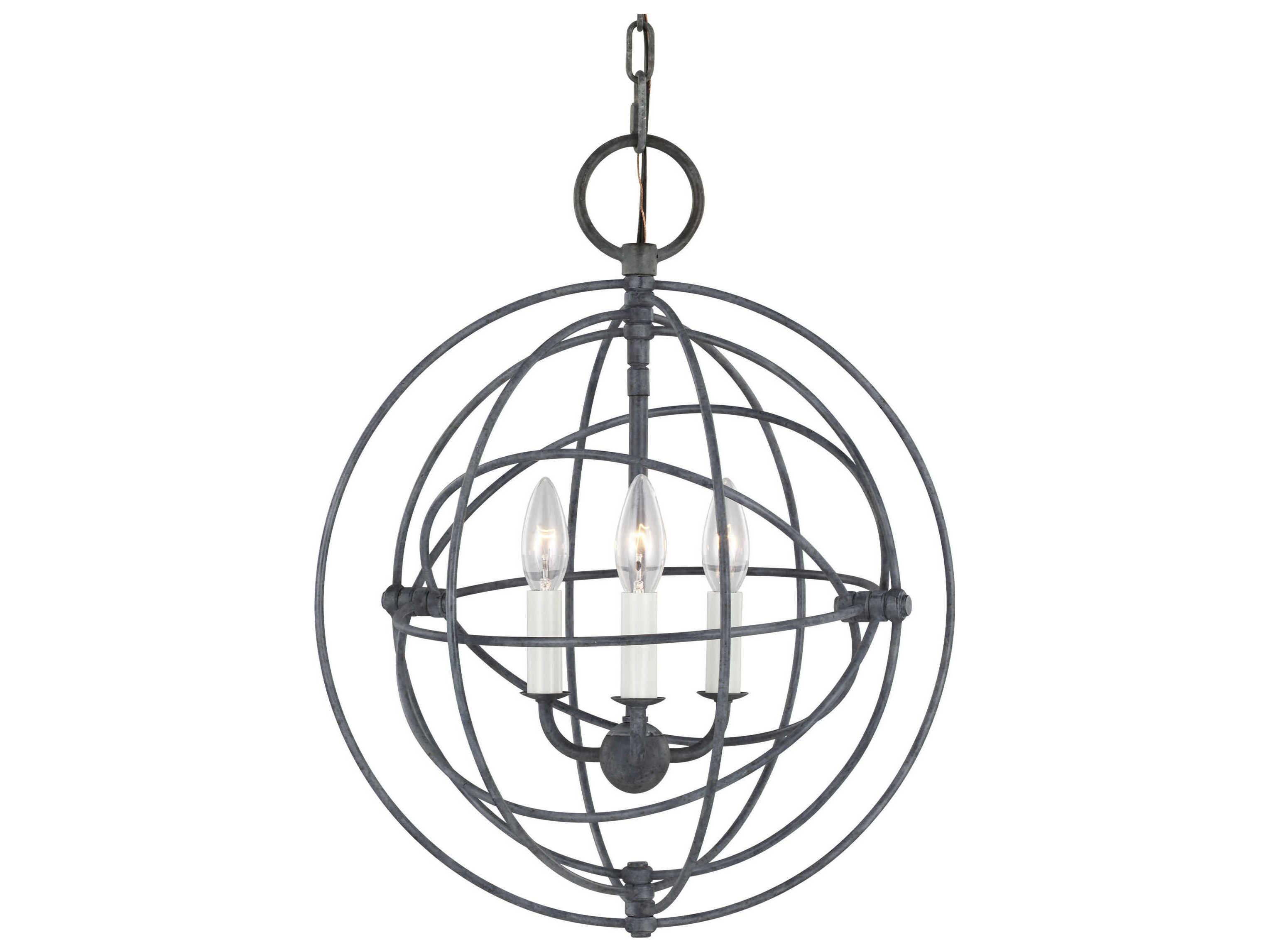 Visual Comfort Studio Bayberry 3-Light Weathered Galvanized Black Candelabra Globe Chandelier