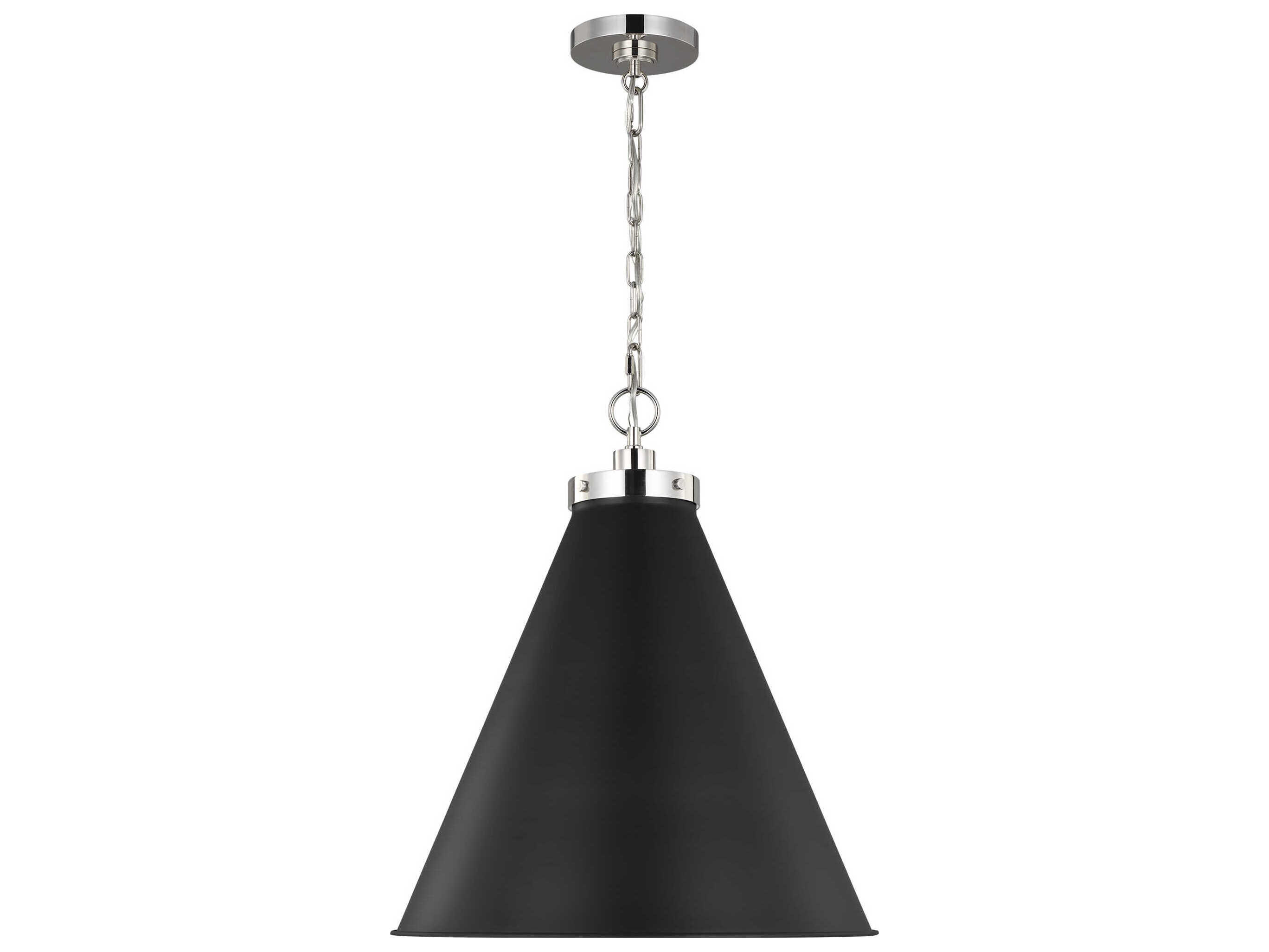 Visual Comfort Studio Wellfleet 1-Light Midnight Black Polished Nickel Pendant
