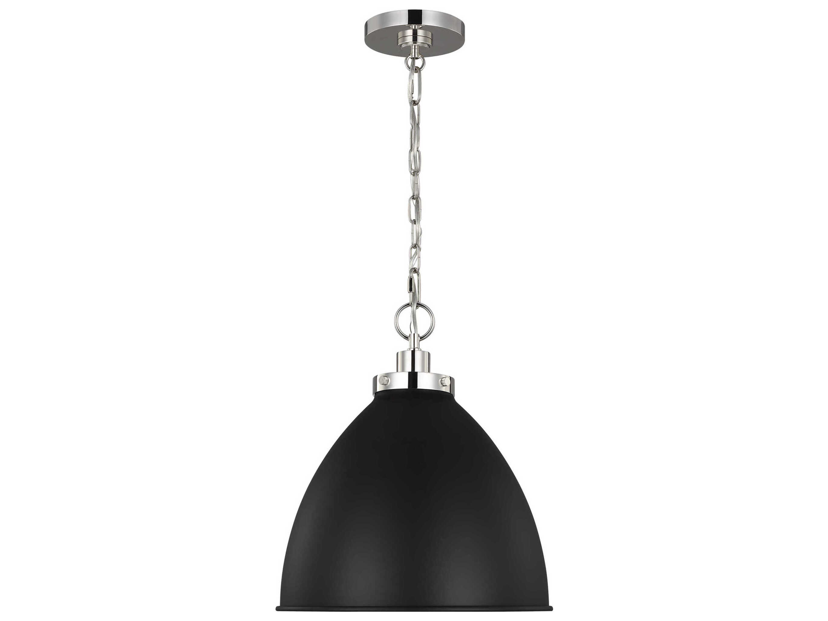 Visual Comfort Studio Wellfleet 1-Light Midnight Black Polished Nickel Dome Pendant