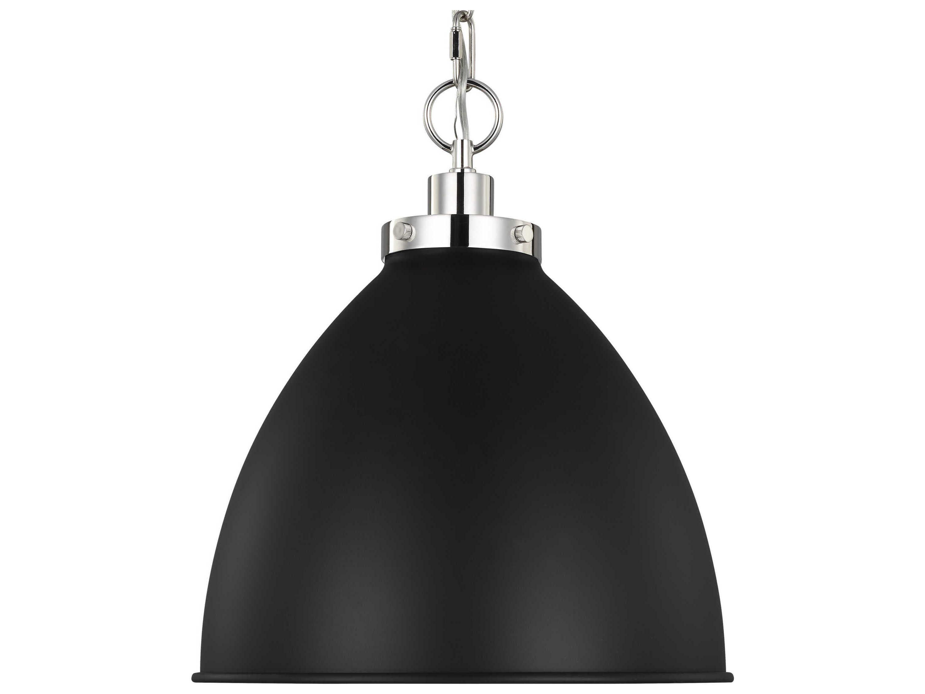 Visual Comfort Studio Wellfleet 1-Light Midnight Black Polished Nickel Dome Pendant